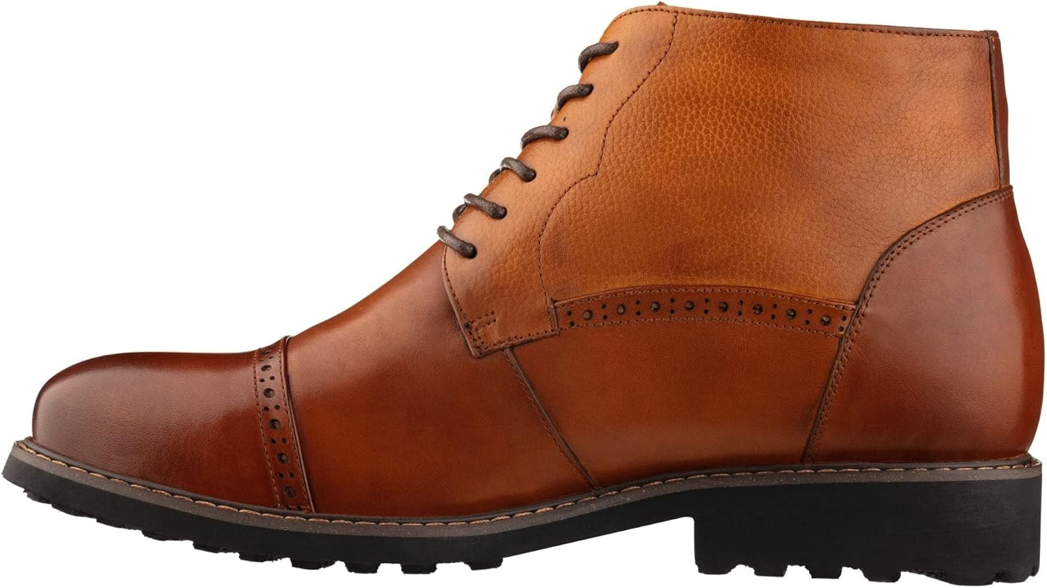 CALTO Men's Invisible Height Increasing Elevator Shoes - Brown Leather Lace-up Cap-toe Boots with Inner Faux Fur - 3.2 Inches Taller - Y41085 - Size 9 D(M) US - Image 3