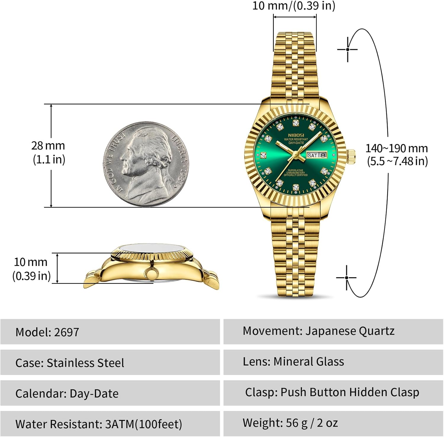 NIBOSI Watches for Women Analog Quartz Stainless Steel Dial with Day Date Luminous Waterproof Dainty Classic Luxury Diamond Elegant Dress Women's Watch for Small Wrists - Image 3