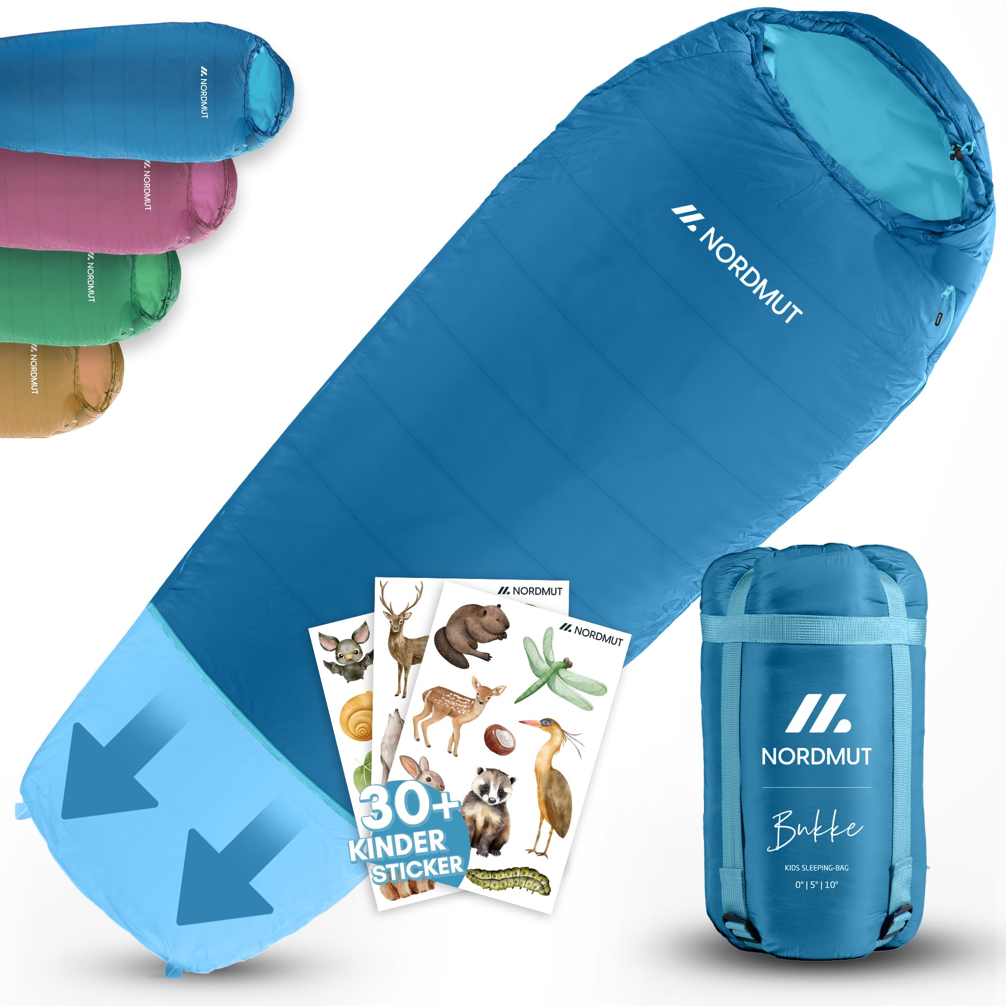 NORDMUT® Schlafsack Kinder mitwachsend für zuverlässigen Kälteschutz – Kinderschlafsack aus schadstofffreien Materialien – 3-Jahreszeiten Kinderschlafsack (200 GSM) für Outdoor Abenteuer