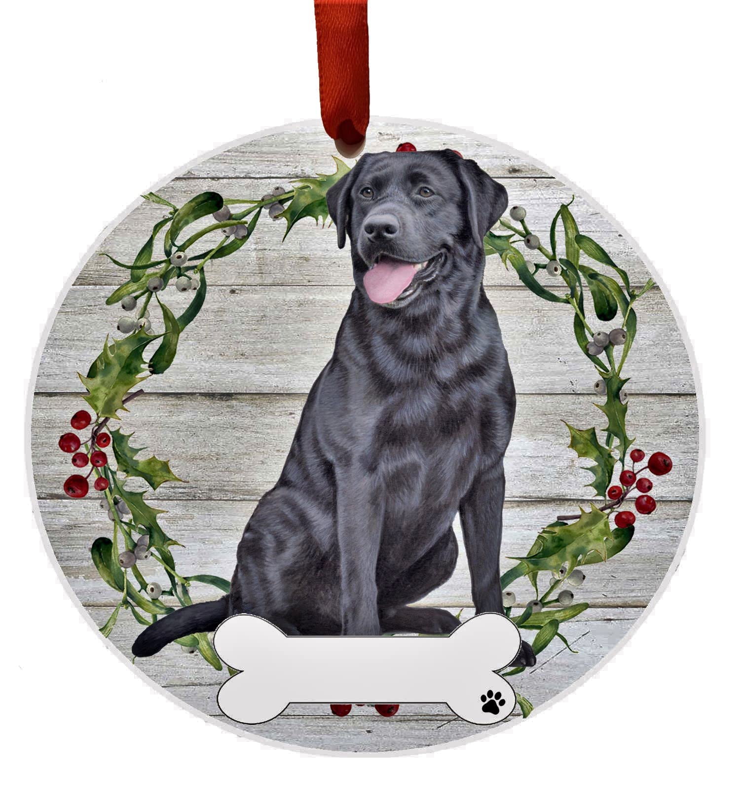 E&S Imports Black Labrador Ornament - E&S Pets - DIY Personalizable - Dog Gifts - Ceramic Round Ornament Glazed Finish - X-mas Decoration - Christmas Ornaments Craft Gifts - Ornaments for Pet Lovers