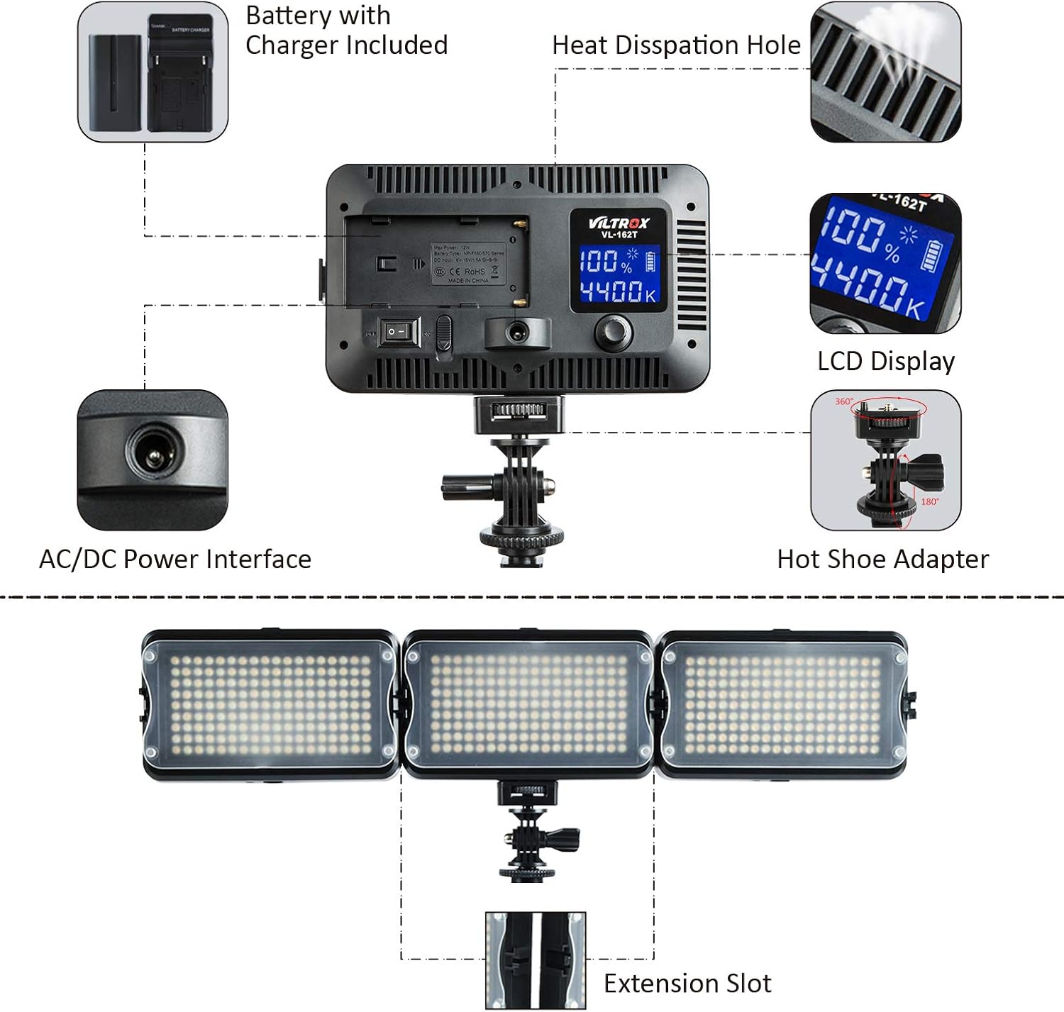 50% оƒƒ Dіѕсоunt VILTROX VL-162T CRI95+ LED Video Light, Portable on Camera Photo Light Panel Dimmable for DSLR Camera Camcorder with Battery, High Brightness, 3300K-5600K Bi-Color, White Filter and LCD Display