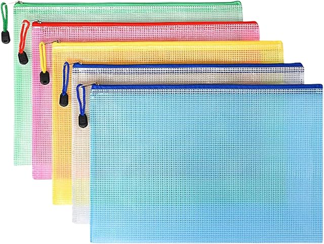 Crethink Large Clear Pencil Case Plastic Wallets,Clear File Bags Mesh Pencil Pouch (Yellow, Black, Blue, Green, Red, A5) (1 Pencil case, Random Color)
