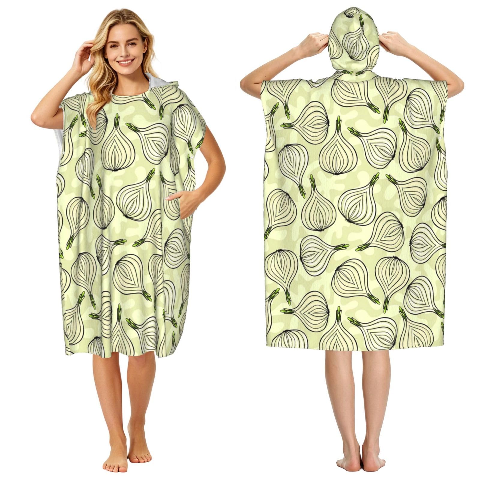 Poadnly Onion, Adult Hooded Beach Towel 90 x 110 cm,Changing Bath Robe, Surf Poncho Towel For Women Men