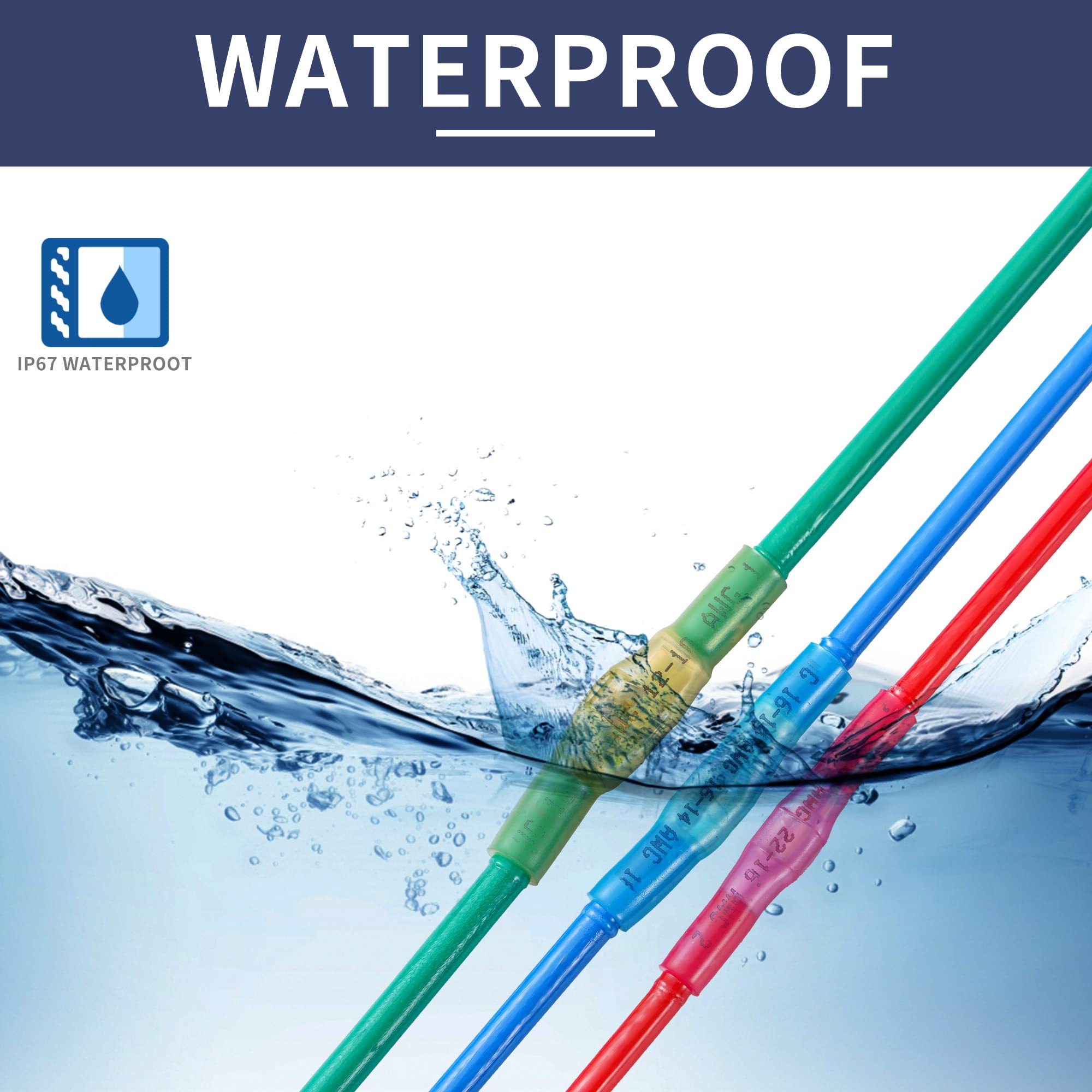 Herramienta de prensado para conectores termorretráctiles con 200 piezas Conectores a tope termorretráctiles de grado marino de cobre rojo estañado AWG 22-10