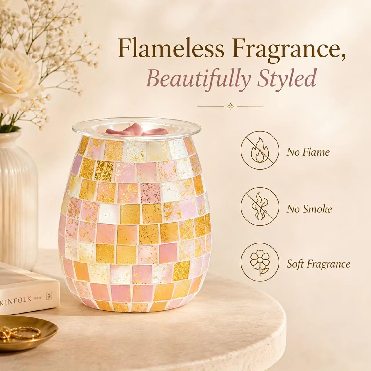 Dicimi Calentador de cera de cristal, quemador de mosaico, cera romántica derretida, quemador de aceite esencial, adecuado para regalos, decoración del hogar