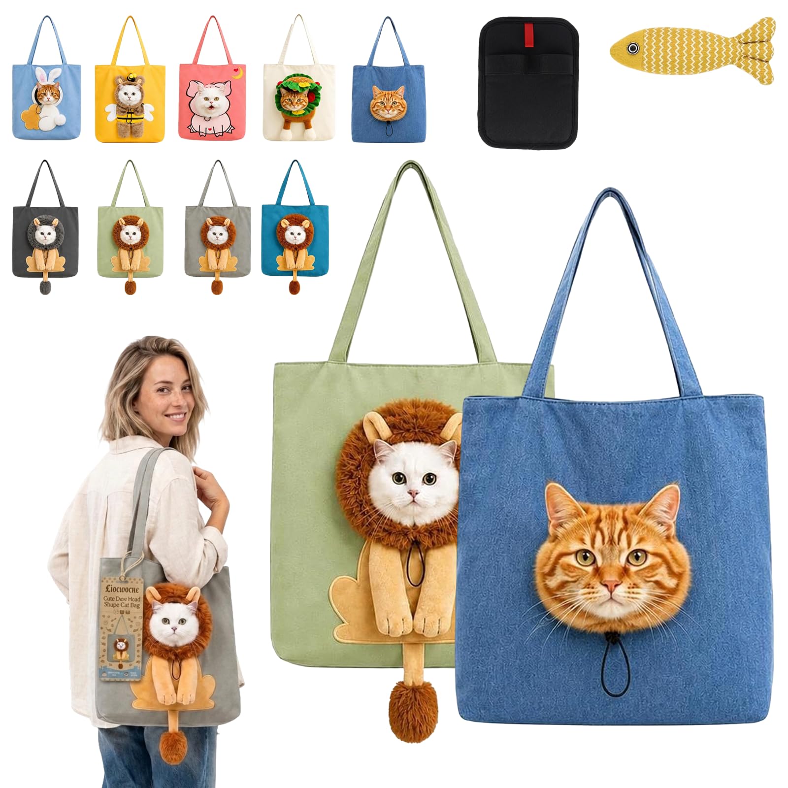 Cute Dew Head Shape Cat Bag, Canvas Pet Carrier for Travel (2PCS-B,L)