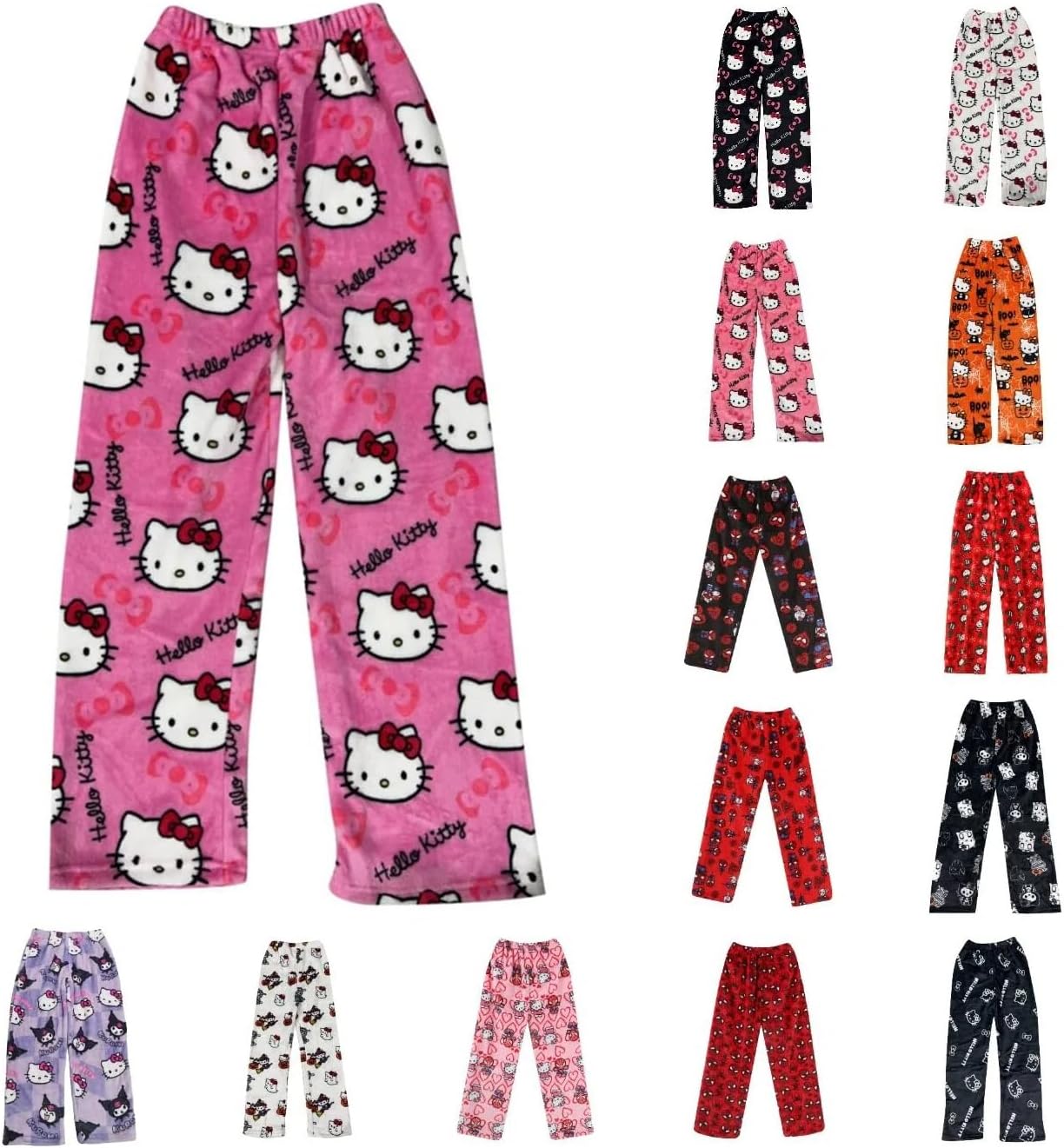 Pyjamas Bottoms for Womens Mens Kids - Flannel Pjs Bottoms Long Cute Anime Cartoon Soft Comfy Warm Fluffy Fleece Pajamas Y2K Kawaii Casual Home Lounge Pants Night Sleepwear Clothes Pj Trousers Pyjama