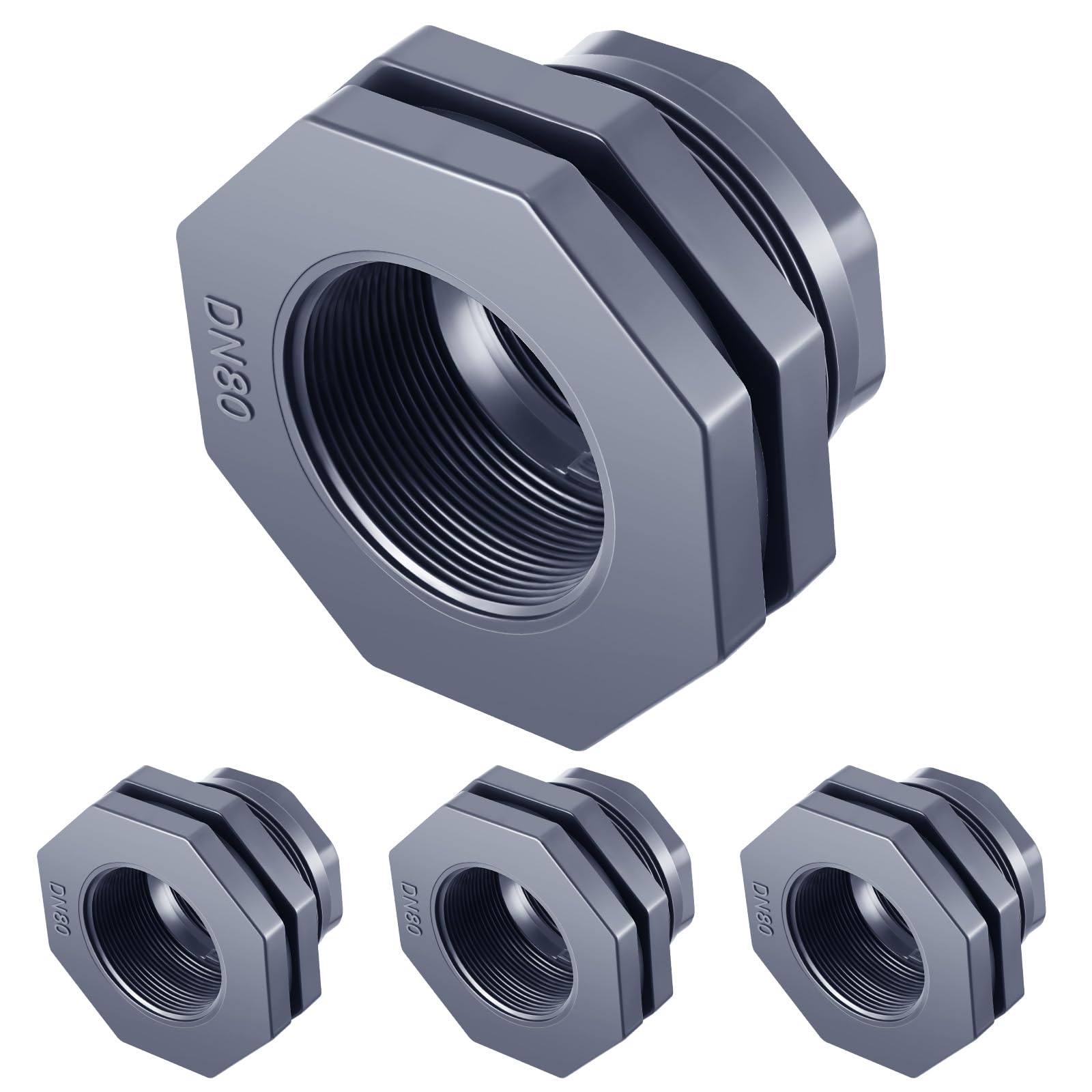 4 Pcs 3 Inch Bulkhead Fitting PVC Npt Tank Connector