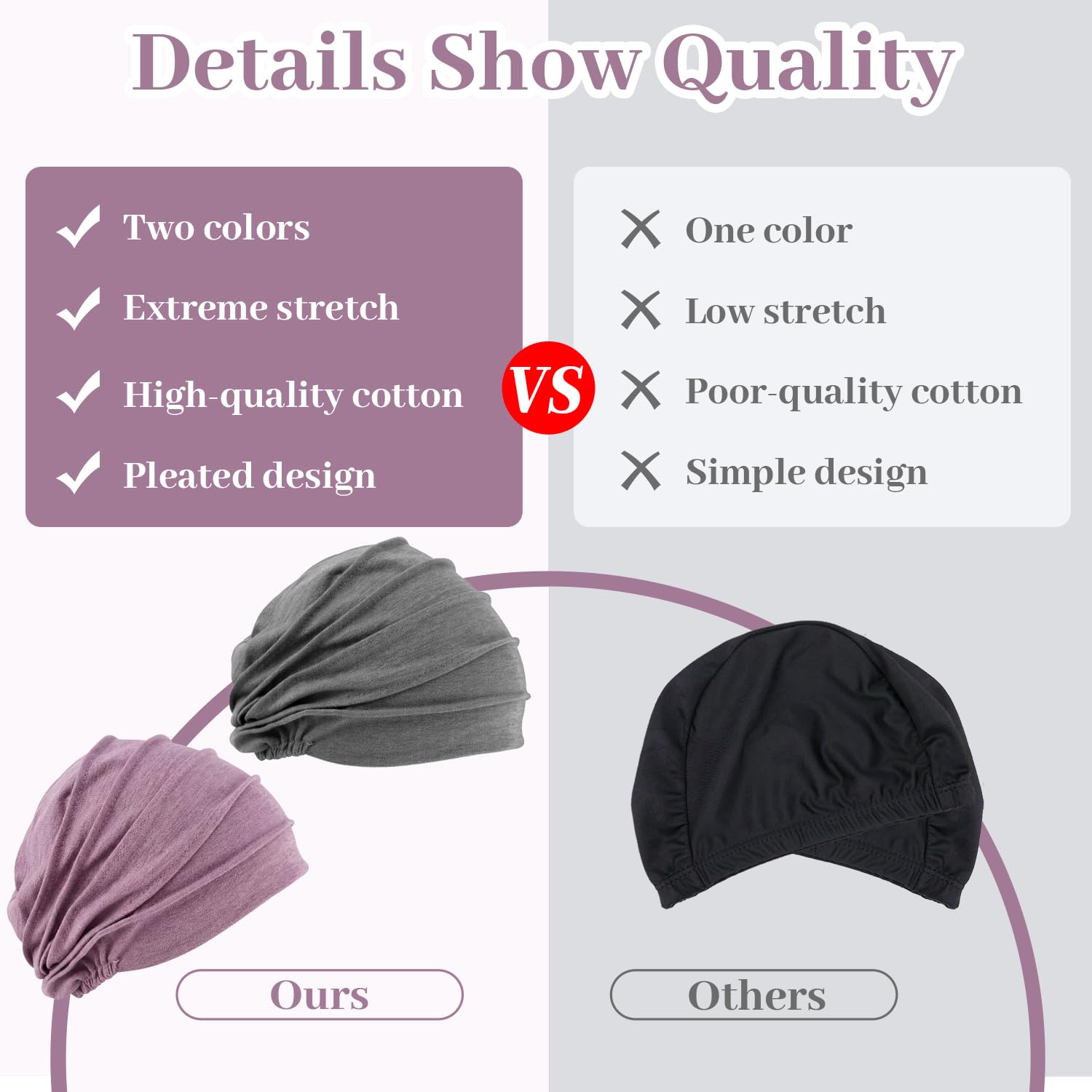 Pack de 2 Turbantes de Algodón para Mujer, Gorros Quimioterapia Transpirables, Pañuelo de Cabeza para Pérdida de Cabello (Rosa y Púrpura)