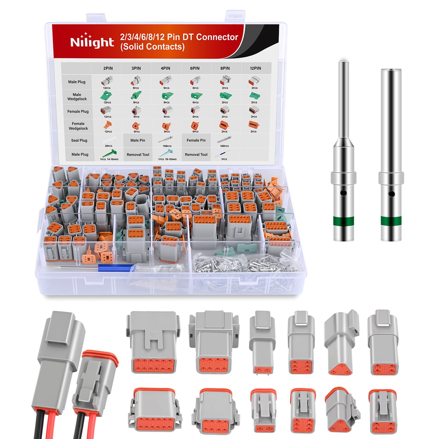 Nilight 2 3 4 6 8 12 PIN DT Connector Kit 40 Sets Size 16 Solid Contacts