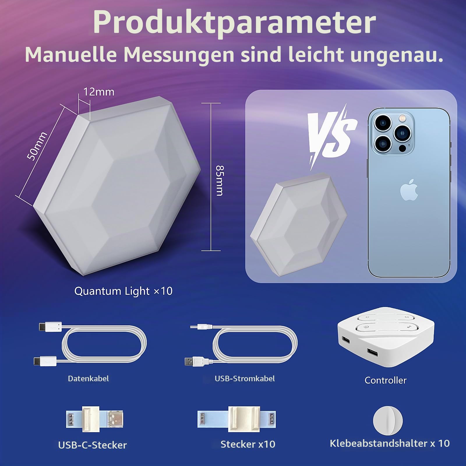Hexagon LED Gaming Panel 10 PCS, LED Smart Wandleuchte mit RGB-IC, Musik-Synchronisation, App Steuerung, Wandbeleuchtung für Zimmer und Gaming Setup
