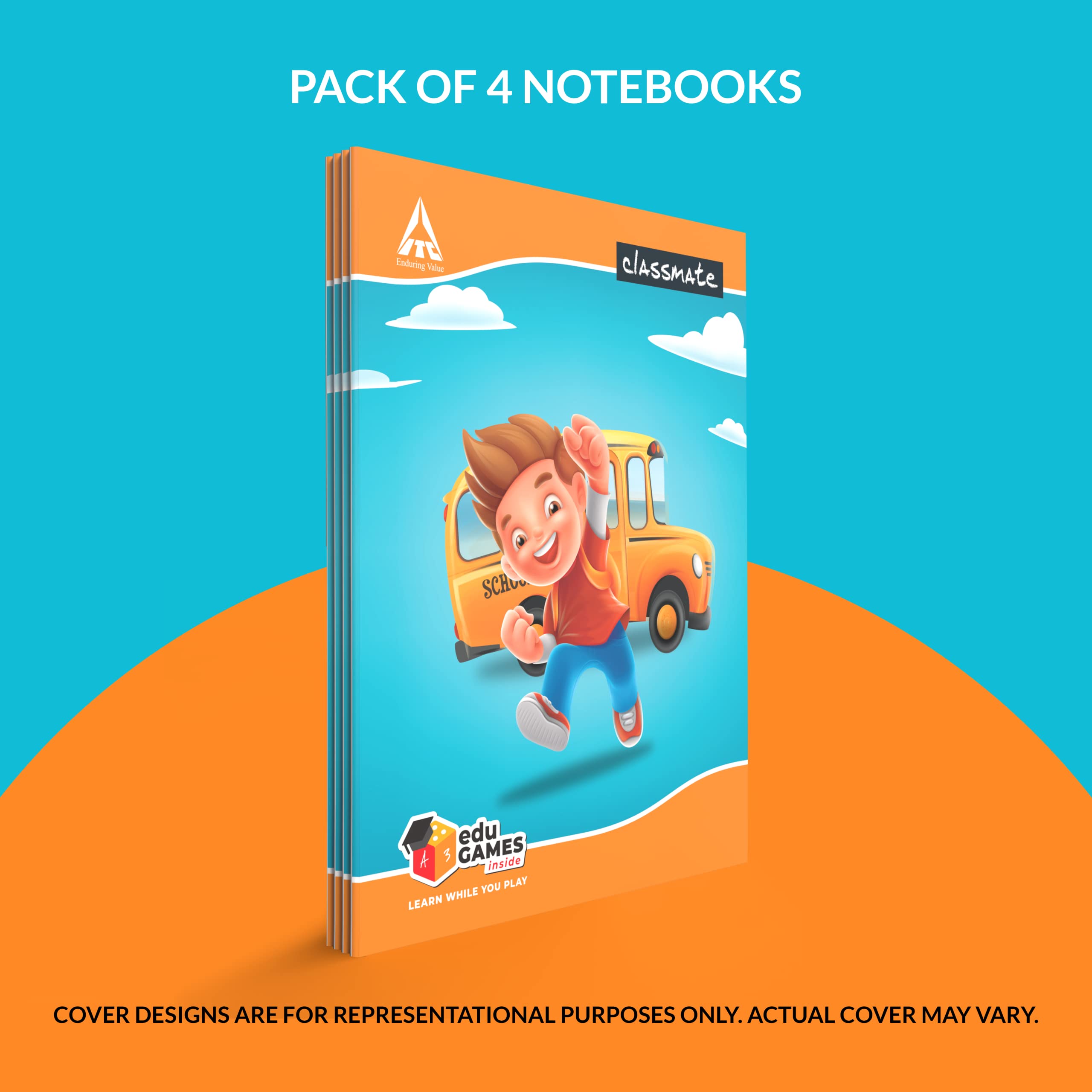 Classmate Notebook | 172 Pages | Four Lines with Gap | 24.0cm x 18.0cm | Pack of 4 | Practice Notebook for School Students 2
