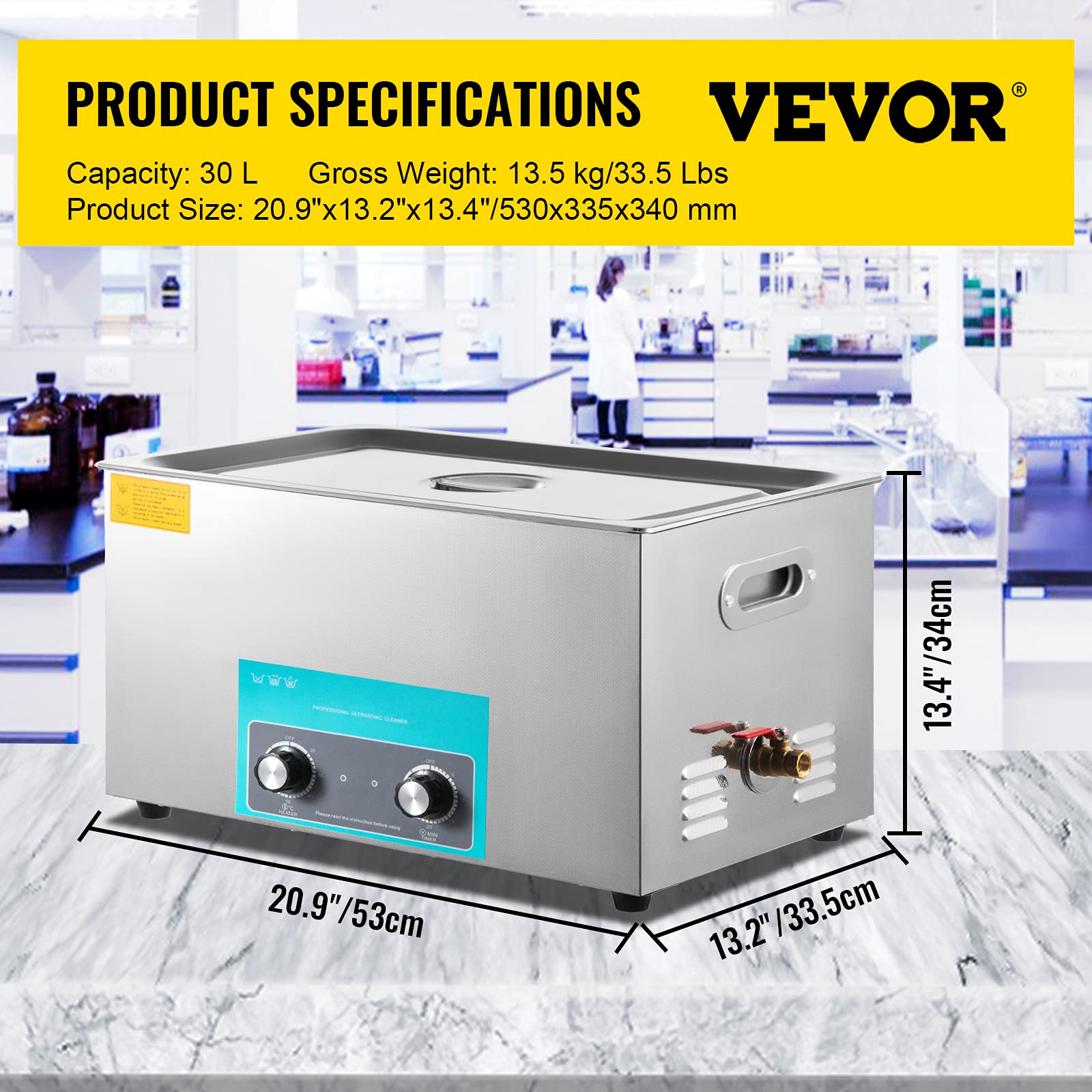 GloWiss Limpiador Ultrasónico 30 L 600 W Limpiador Ultrasónico Profesional con Calentador Ajustable Máquina de Limpieza Ultrasónica con 2 Perillas Potente Frecuencia de 40 kHz para Joyas Reloj y Gafas