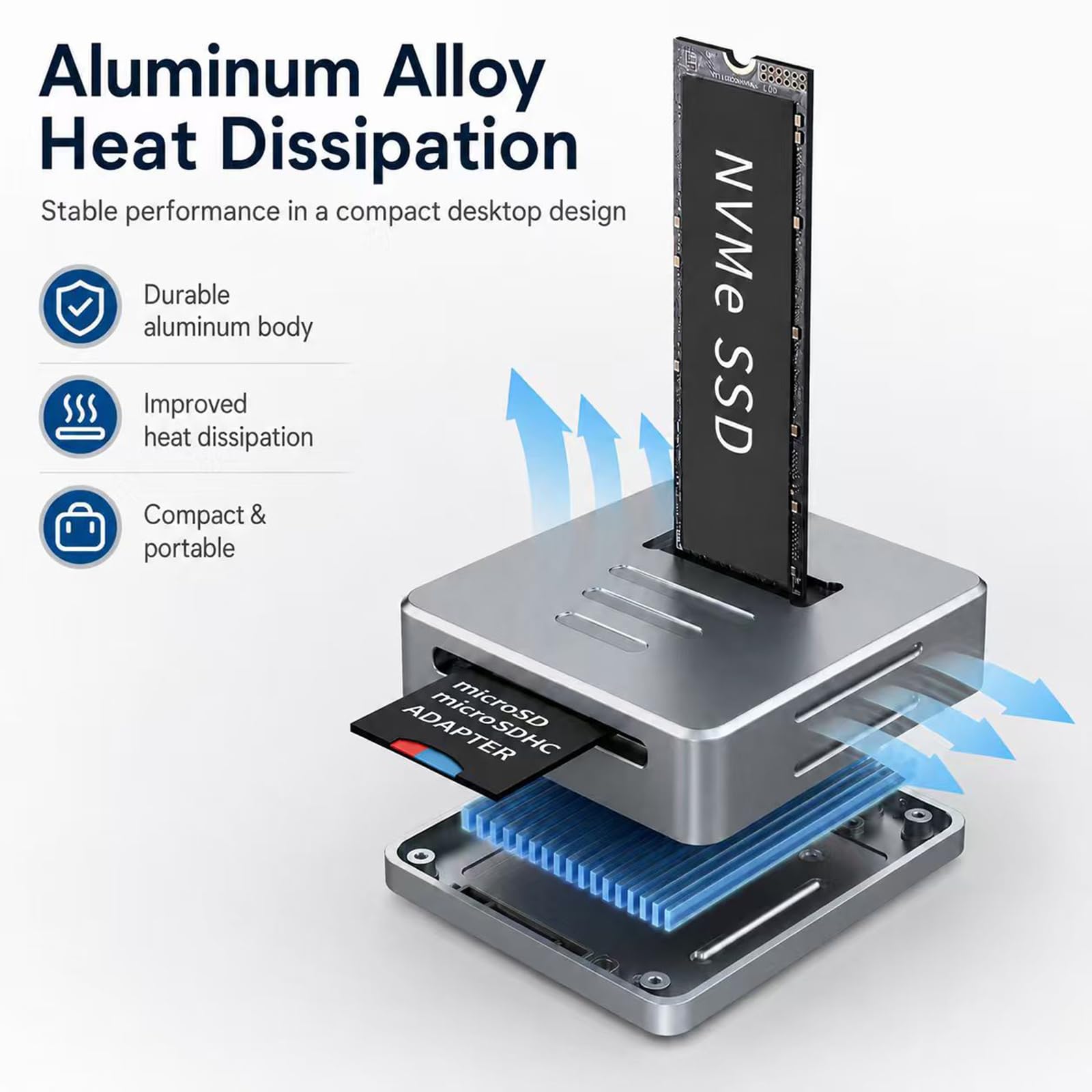 Adapter czytnika M.2 NVMe na USB z czytnikiem SD, aluminiowa obudowa NVMe M.2 SSD do stacji dokującej M.2 PCIe NVMe SSD