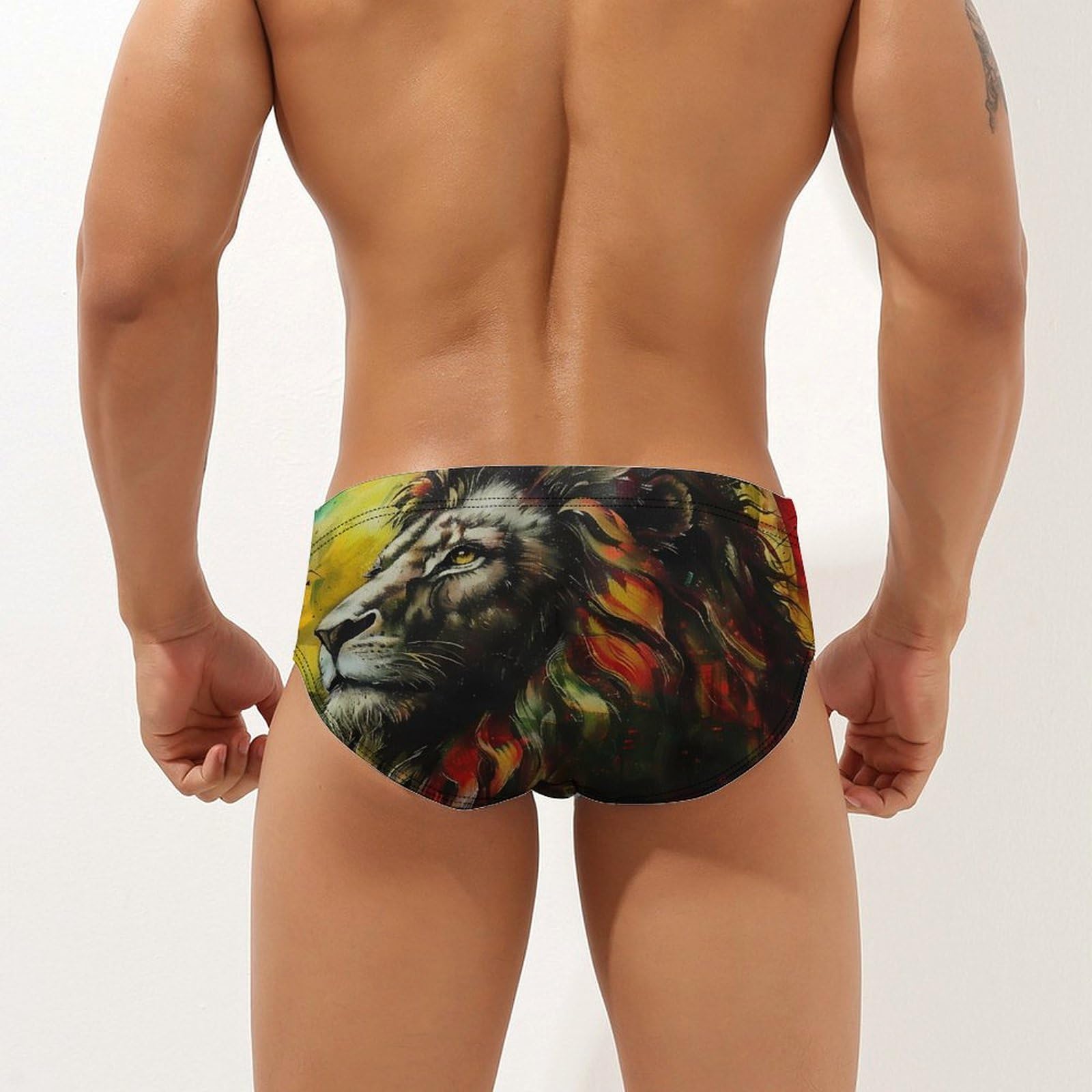 Lion A Rastafari Flag Jungle Reggae Mens Swim Briefs Bikini Swimwear Print Beach Shorts Sexy Swimsuit M