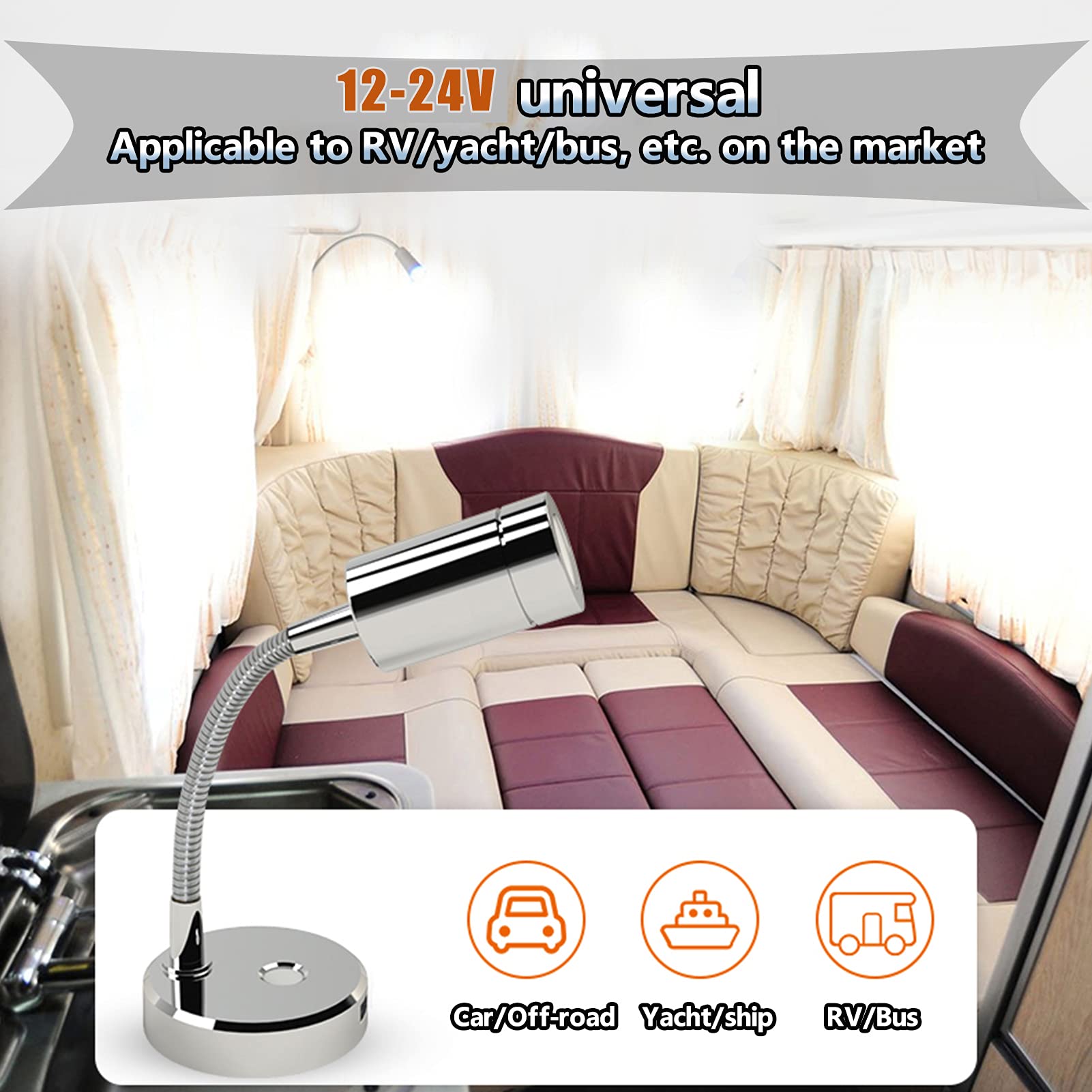 Luz de Lectura Puntual Led, Luces de Lectura con AtenuacióN Continua para VehíCulos Recreativos, LáMpara de Noche Led, Interruptor Ajustable AutomóViles,A