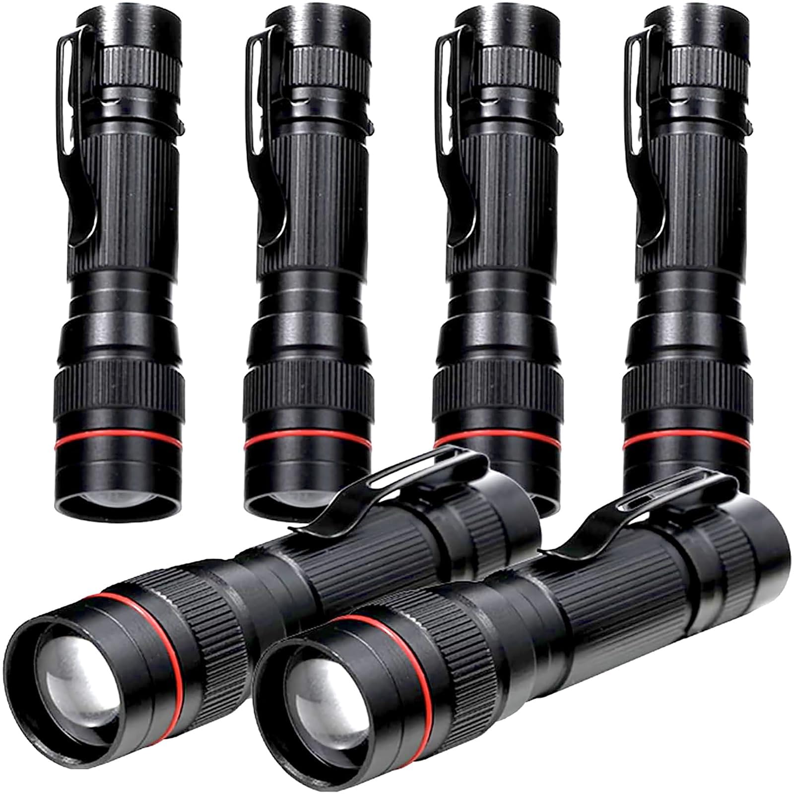 Hilngav 6 Pack Small Mini LED Flashlight, Single Mode Zoomable Flashlights AA Battery Powerful Flashlights with Pocket Clip, Portable Bulk EDC Pen