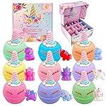 Unicorn Bath Bombs for Kids, 9 Large Kids Bath Salts with Squishy Toys Inside, Magic Unicorn Bath Balls with Surprise Inside for Girls