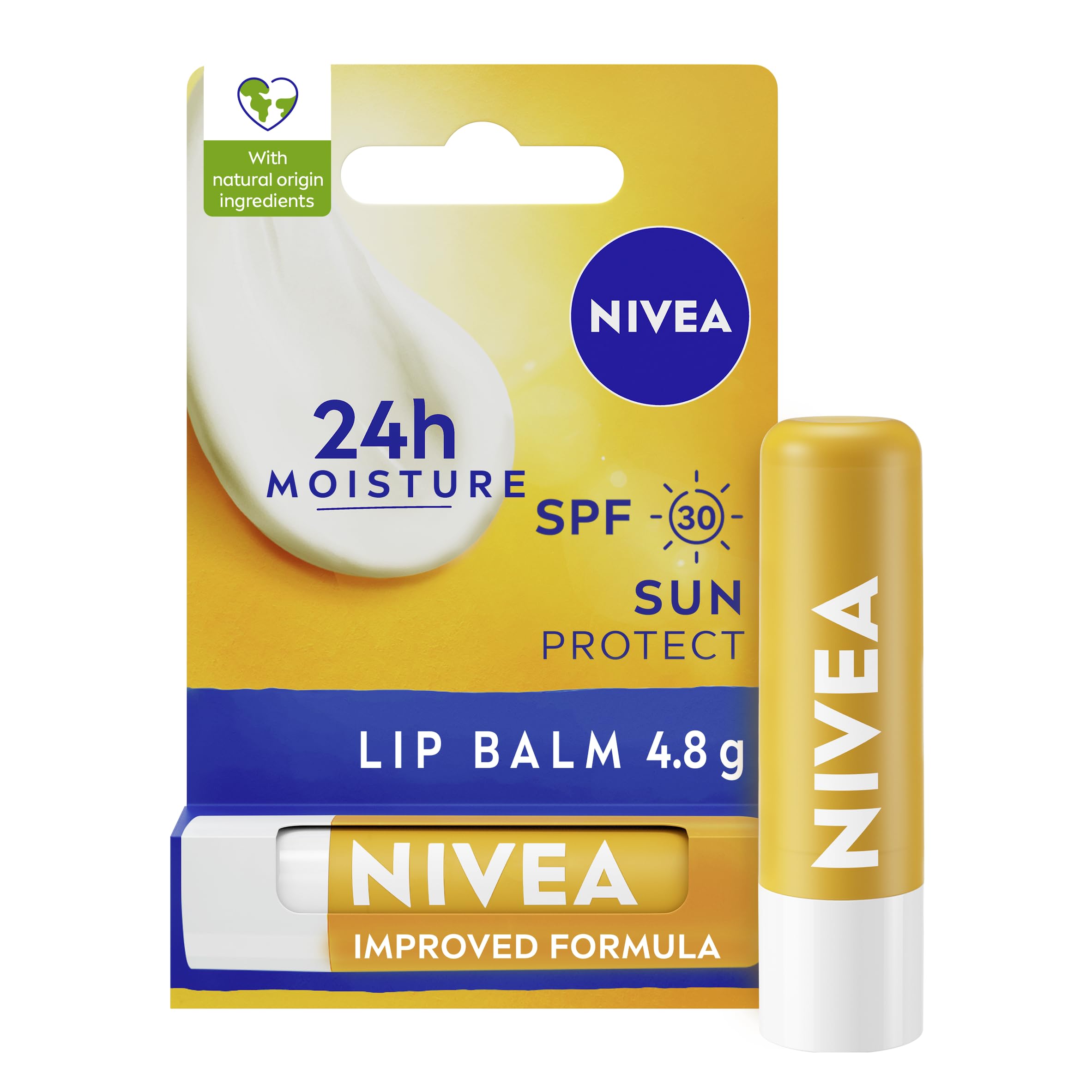 NIVEA SUN Protect Caring Lip Balm SPF50 (5.5ml), Factor 50 Lip Balm with Shea Butter, Protection Against UVA/UVB Rays with 24H Moisture, Lip Care, No White Cast