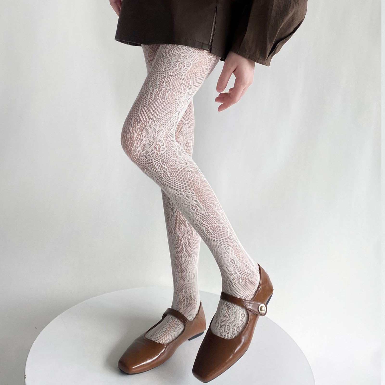 Collants Vintage 60s Fille 7-10 Ans Blanc Résille Florale Nylon - Super Motif Filet Ajouré (neuf Avec étiquette)