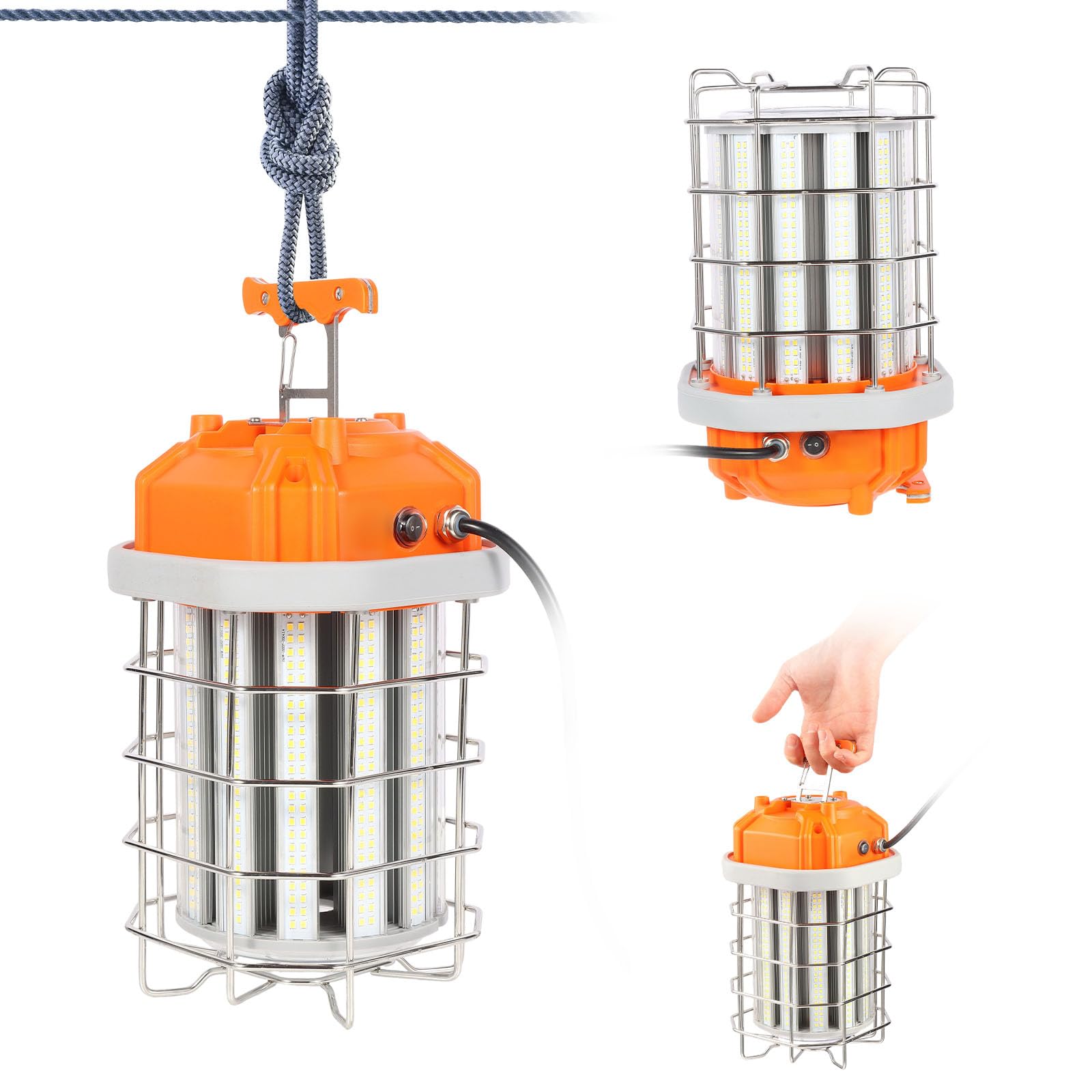 Foco LED para obras de construcción, 100 W, luz de trabajo portátil, 14000 lm, iluminación de 360°, IP64, resistente al agua (100 W, 14000 lúmenes)