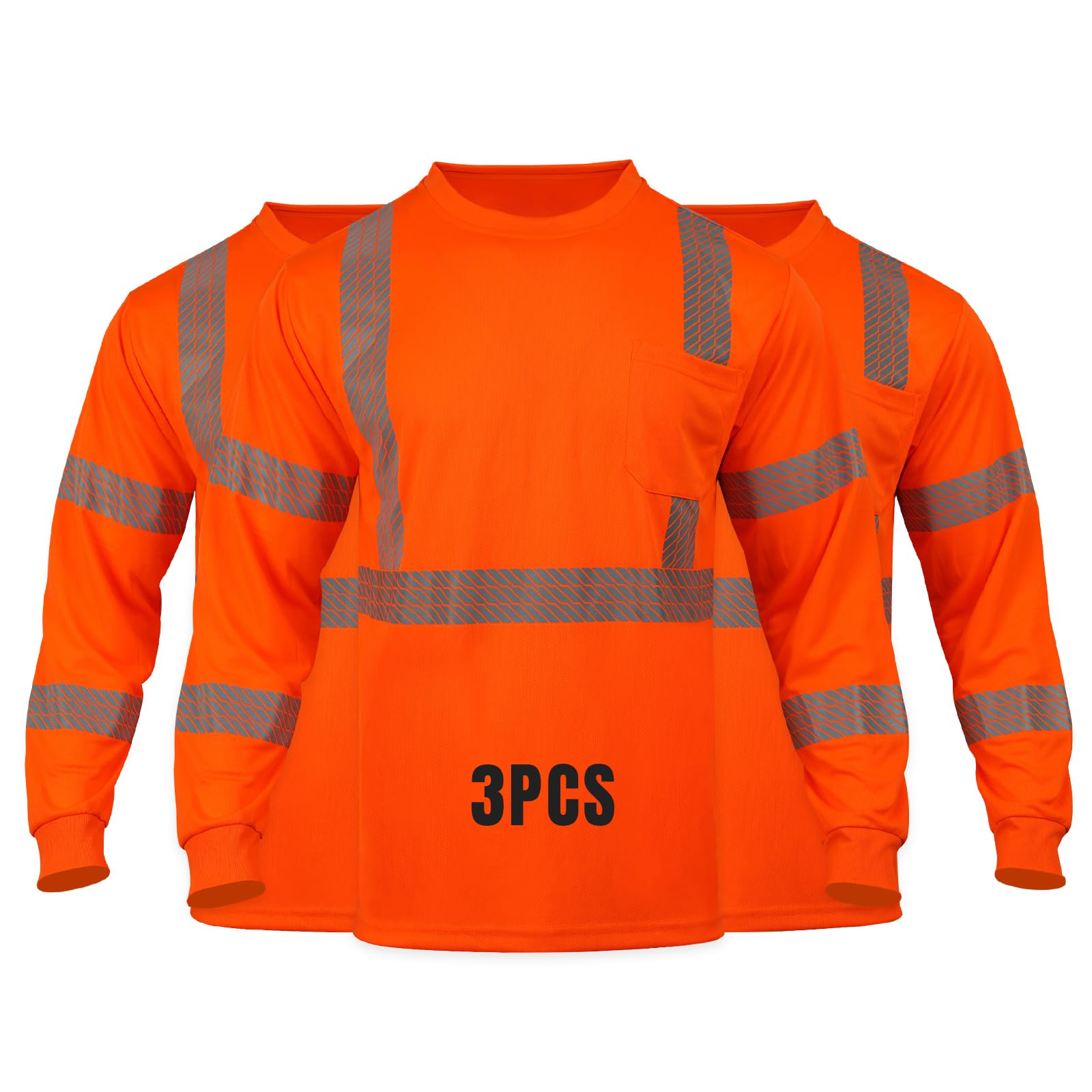 3pcs Hi Vis Safety Reflective Shirts Class 3 High Visibility Construction Breathable Long Sleeve Work Shirts for Men