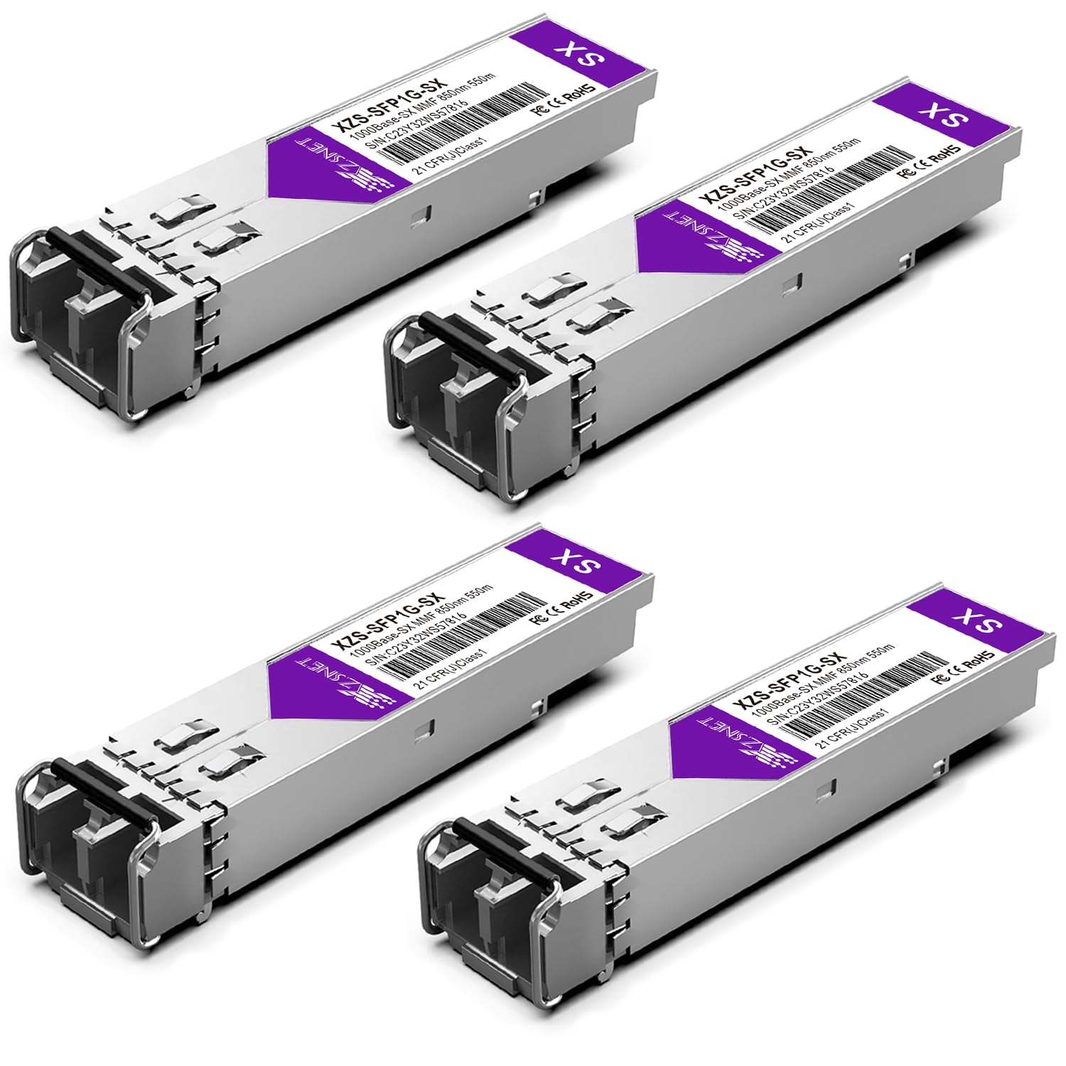 1000BASE-SX SFP Transceiver, 1.25G SFP to LC Multimode Fiber Module Compatible for Cisco GLC-SX-MMD, Ubiquiti UniFi UF-MM-1G, Mikrotik, Meraki, Netgear AGM731F, D-Link and More, 4 Pack