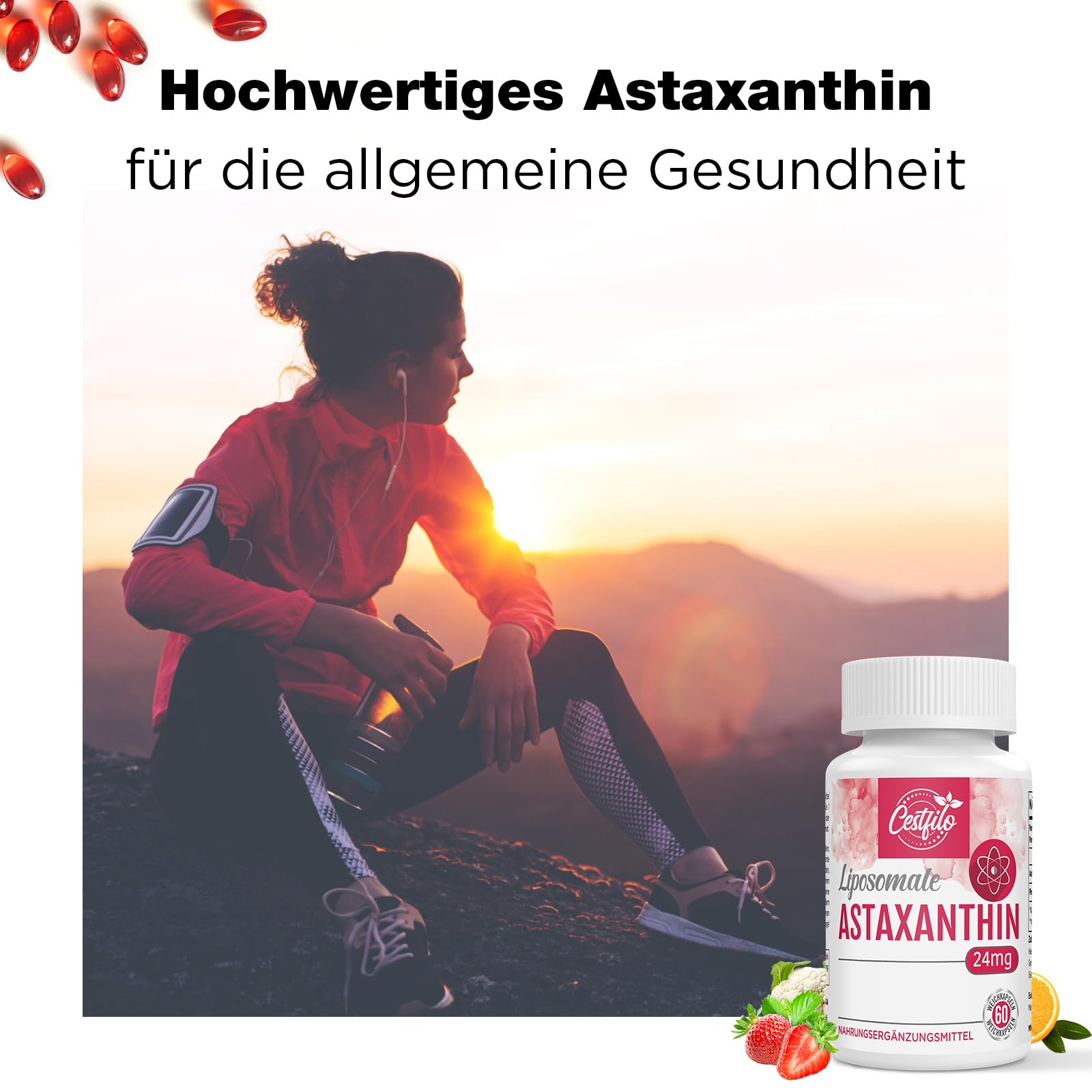 Liposomale Astaxanthine Supplement 24MG, absorption maximale, antioxydant naturel, sans gluten, sans GMO et sans gluten (60 Count (Pack of 1))