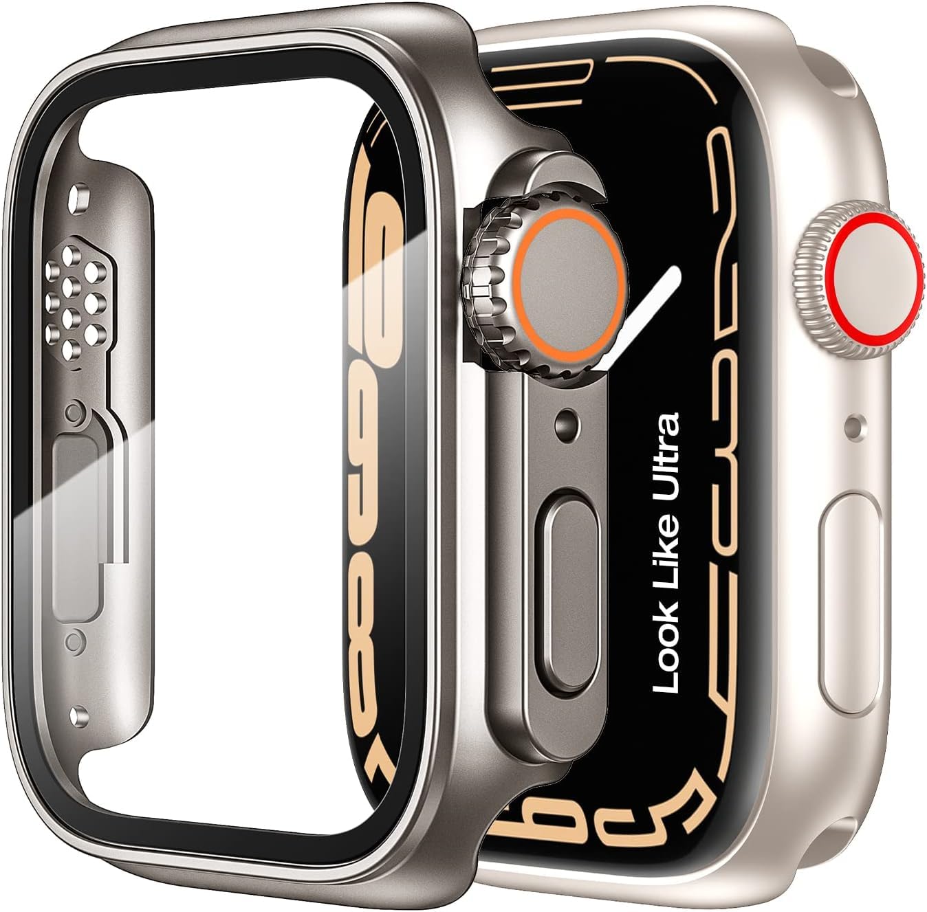 Meyaar Hard Pc Case for Apple Watch 44Mm/45Mm Change to Ultra 49Mm Cover with Crown,Screen Protector for Apple Watch Case Series 8 7 6 5 4 3 2 Se Se 2Nd Gen Upgrade to Ultra 49Mm Pc Cover (45Mm) Gold