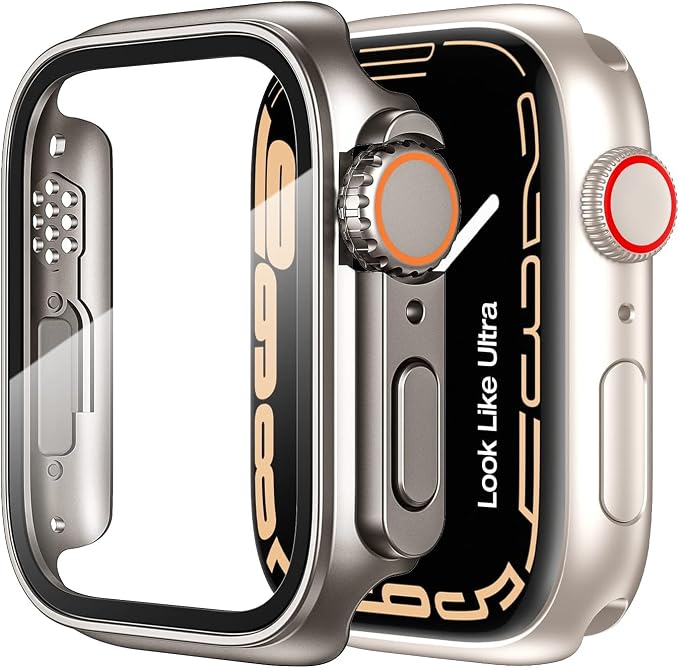 Meyaar Hard Pc Case for Apple Watch 44Mm/45Mm Change to Ultra 49Mm Cover with Crown,Screen Protector for Apple Watch Case Series 8 7 6 5 4 3 2 Se Se 2Nd Gen Upgrade to Ultra 49Mm Pc Cover (45Mm) Gold