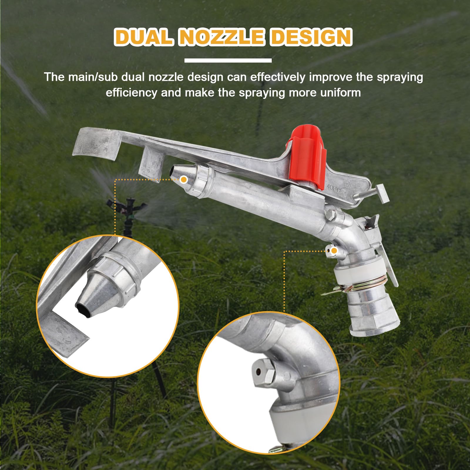 Aspersor de riego agrícola de 2 pulgadas, giratorio de 360°, paquete de 2 | Pistola rociadora de riego para césped, gran área, riego de granja, césped, jardín, (2.0 pulgadas DN50 normal)