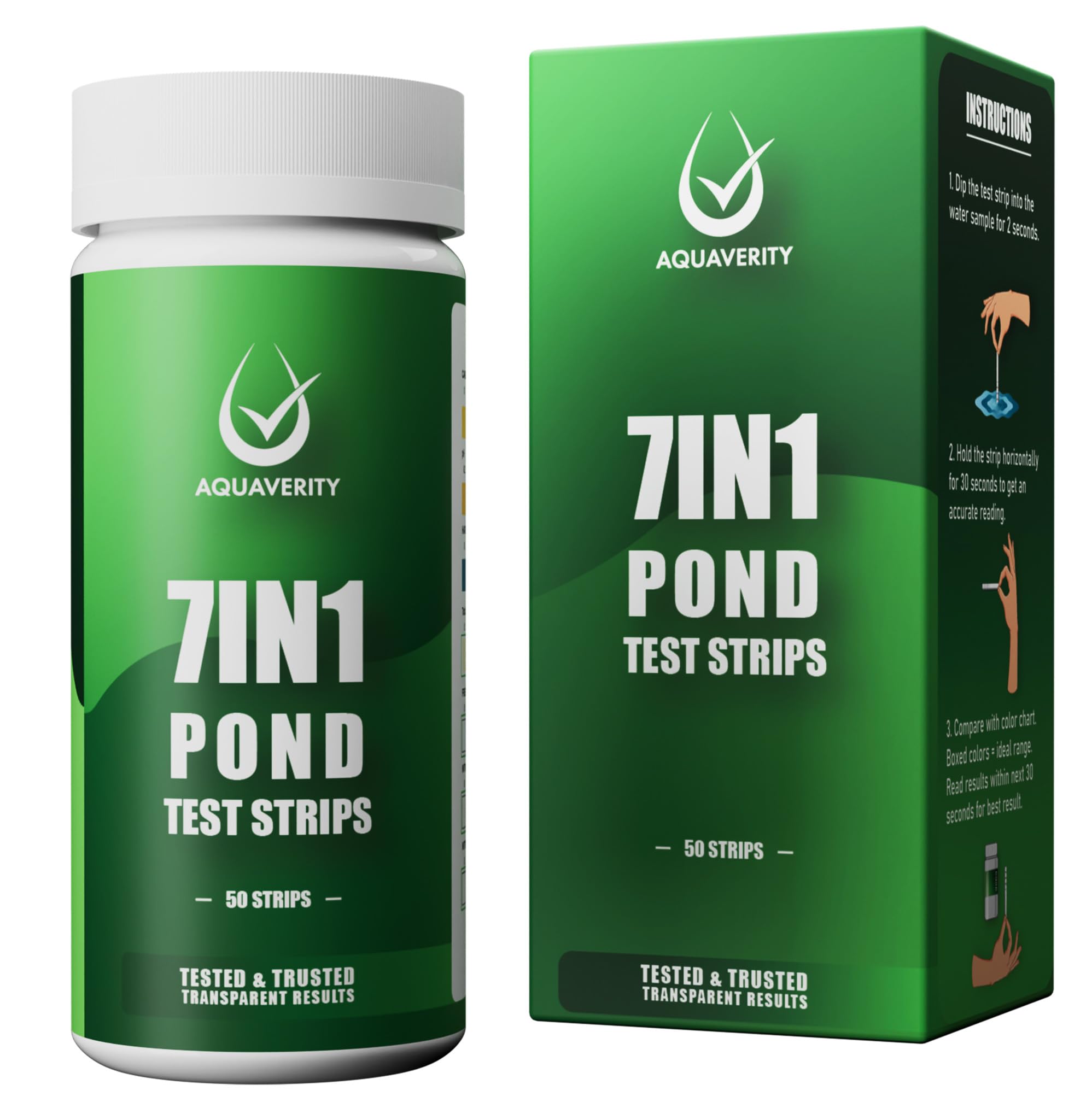 Bandelettes de test 7 en 1 pour bassin – Kit de test précis pour le pH, les nitrates, les nitrites, les carbonates, la dureté, le chlore total et libre – Pour bassins – 50 bandelettes