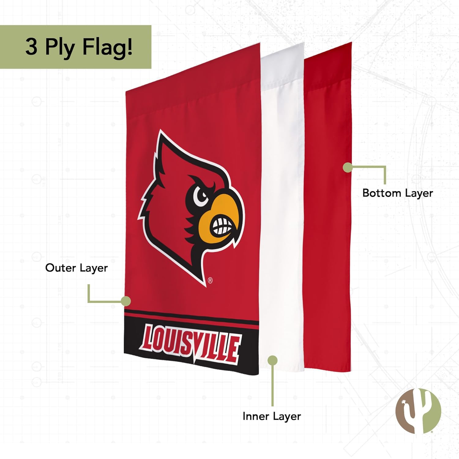 Desert Cactus University of Louisville UL Garden Flag – 19 x 12 inch Louisville Cardinals Banner, For Outdoor Display and Events (Design A) - Image 3