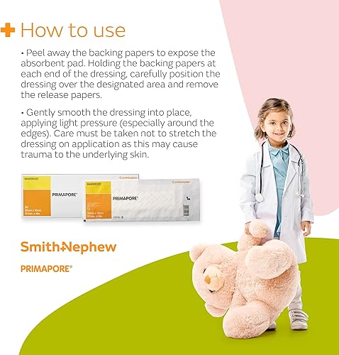 Miniatura 7 de Smith+Nephew PRIMAPORE Apósito adhesivo periférico IV, apósito adhesivo no tejido, almohadillas absorbentes para vendaje para heridas, productos