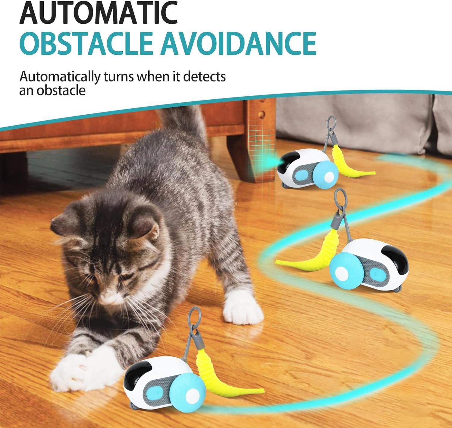 Jouet Interactif pour Chat Motorisé avec Télécommande, Tail 2.0-2024, Balle Intelligente avec 2 Modes, Rechargeable par USB