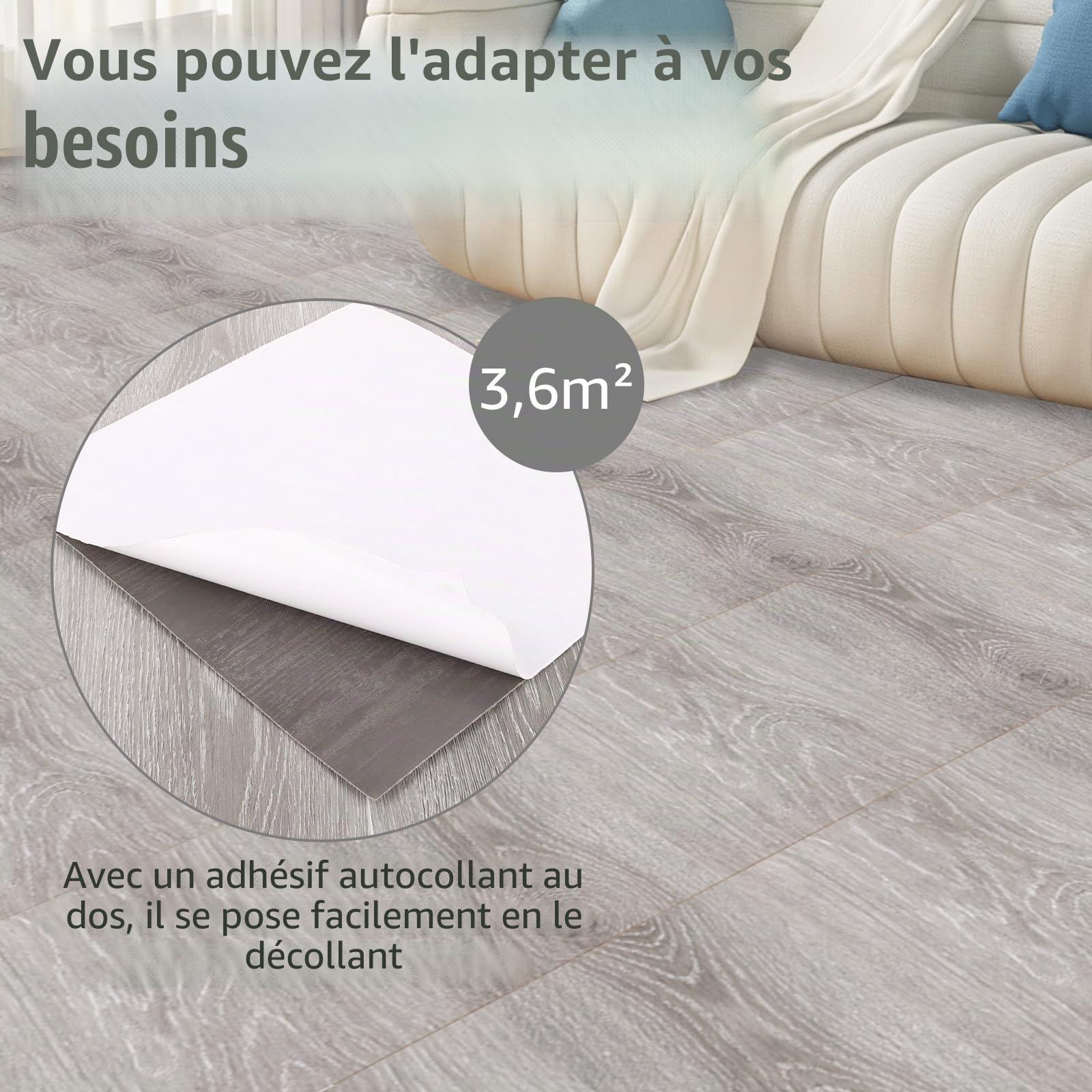 Lot de 40 revêtements de sol en PVC - 30 x 30 cm - Carreaux adhésifs - 3,6 m² - Sol en vinyle - Autocollant - Épaisseur : 1,3 mm - Carreaux autocollants - Gris - Pour salon, cuisine, chambre