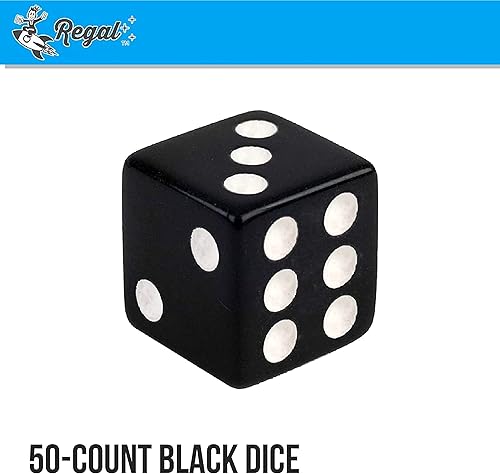Miniatura 2 de Regal Games Dados cuadrados de 6 caras, color negro, 0.630 in, juego de 50 piezas para noche de juegos familiares