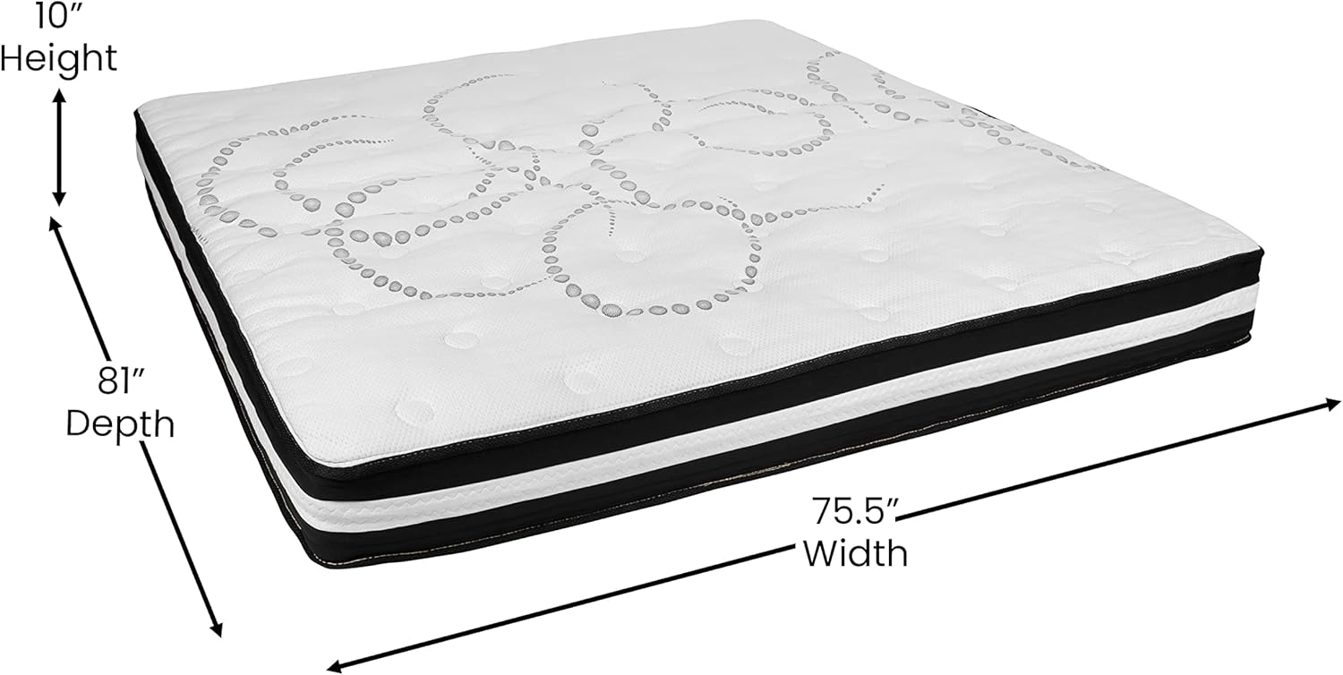 Flash Furniture Capri Comfortable Sleep 10 Inch CertiPUR-US Certified Hybrid Pocket Spring Mattress, King Mattress in a Box, White