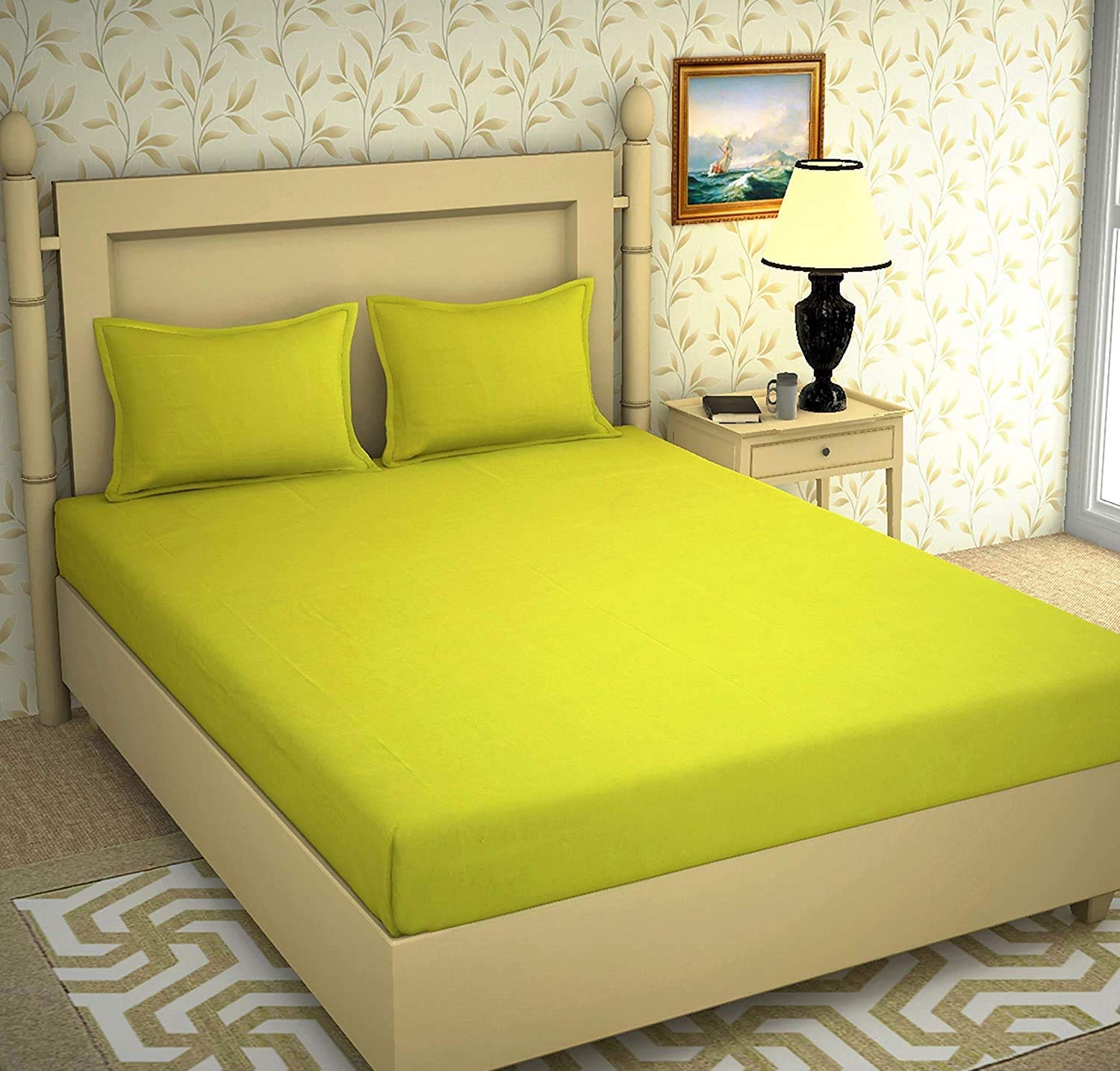 BEVI 100% Cotton 300 TC Elastic Fitted Solid Single Queen Size Bedsheet for Single Bed Size (36x78x8) Cm and Pillow Cover Size (18x28) (Single, Neon Green) (B0BY8LYVCT) Amazon Price History, Amazon Price Tracker