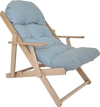 Fauteuil relax pliable en bois avec coussin &eacute;pais