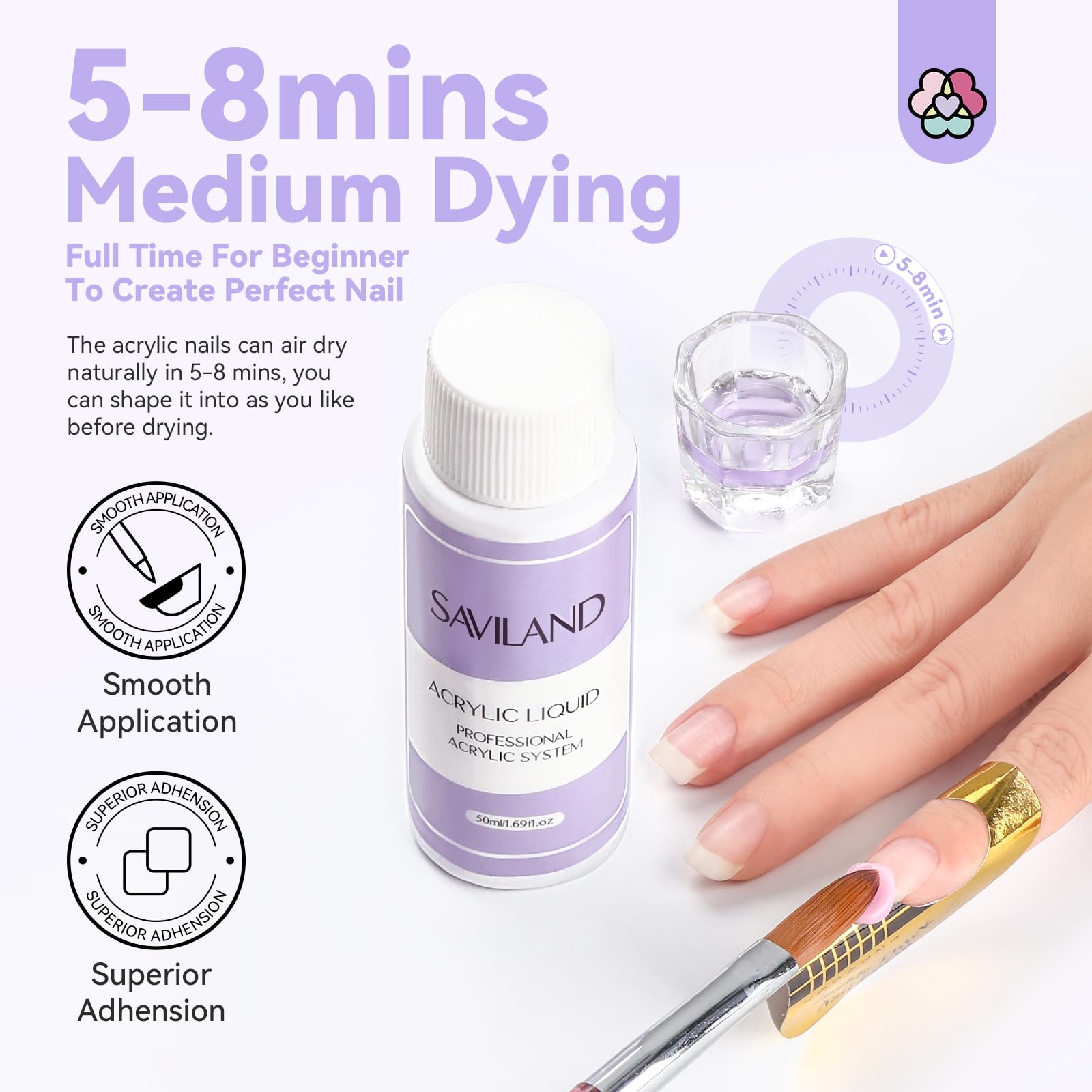 Saviland Professional Acrylic Nail Liquid Set, Pure EMA Formula, Non-Yellowing, MMA Free - Image 3