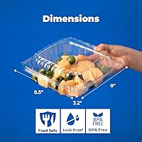 Vista 2 de Fit Meal Prep Paquete de 30 recipientes de plástico transparente con bisagras de 8.5 x 8 x 3.2 pulgadas, recipientes de plástico desechables