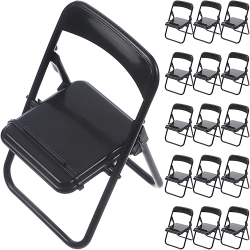 Miniatura 3 de NUOBESTY Sillas plegables en miniatura, silla plegable negra, accesorios de decoración de muebles, silla de plástico, soporte para teléfono