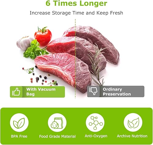 Miniatura 7 de Bonsenkitchen 3 rollos de 11 pulgadas x 16 pies + 3 rollos de 8 x 16 pies bolsas selladoras al vacío para alimentos con una caja de color, fácil de