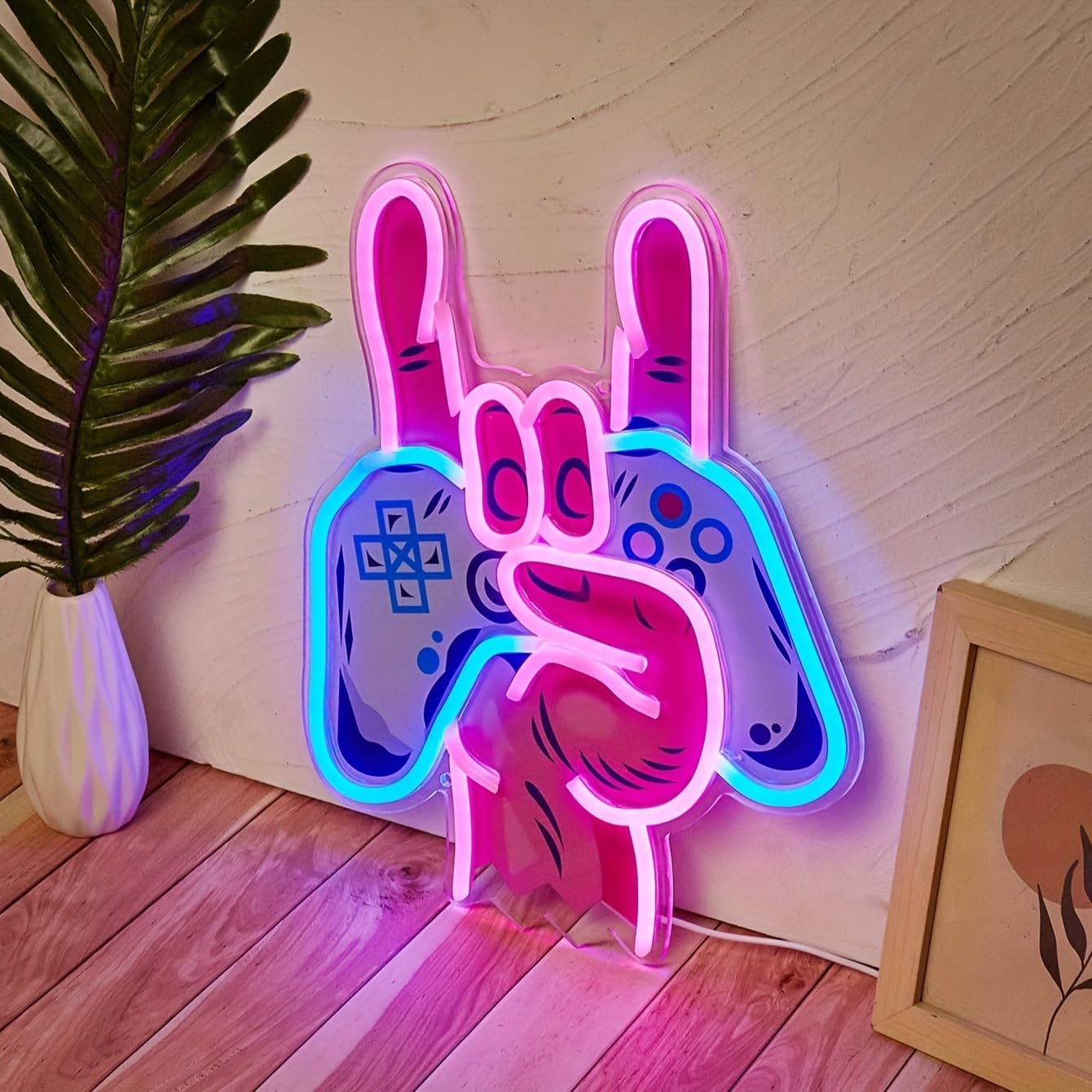 LED Neon Handle Cute Neon Sign, USB Powered Neon Signs Night Light, 3D Wall Art & Game room Bedroom Living Room party Decor lamp for Children Kids Girls Boys (Clear board) (Blue, Pink)