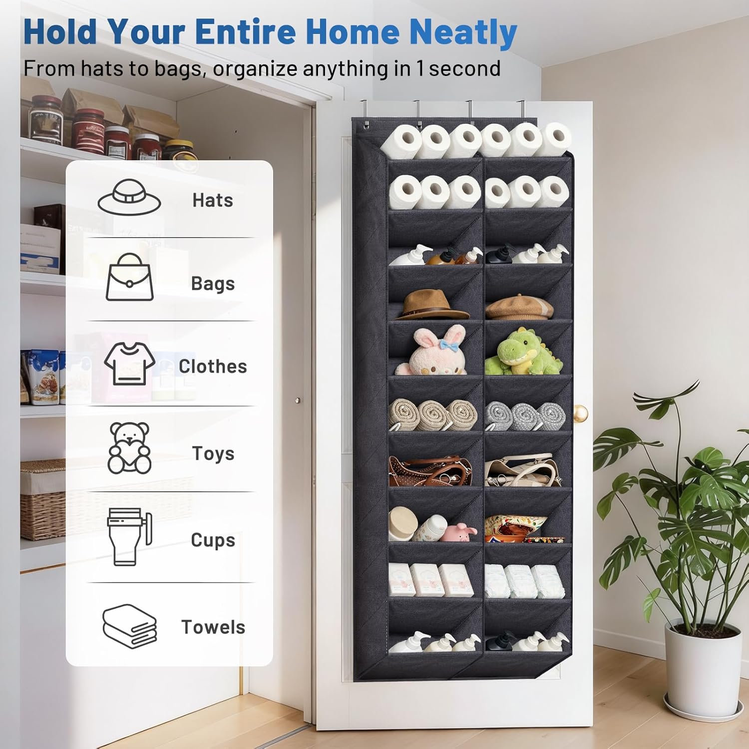 MISSLO 30-40 Pairs Over the Door Shoe Organizer for Closet 20 Extra Large Deep Pockets Hanging Shoe Rack for Door 10-Tier Heavy Duty Shoes Storage Hanger Fits Size 15 Sneakers, Boots, Heels, Black