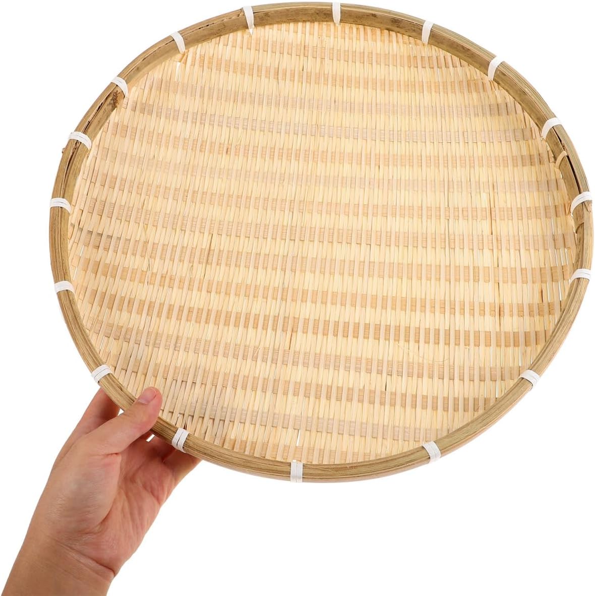 VOSAREA Bamboo Woven Basket Tray 16.5 Inch Large Flat Round Wicker Serving Tray for Food Storage Drying and Home Decoration
