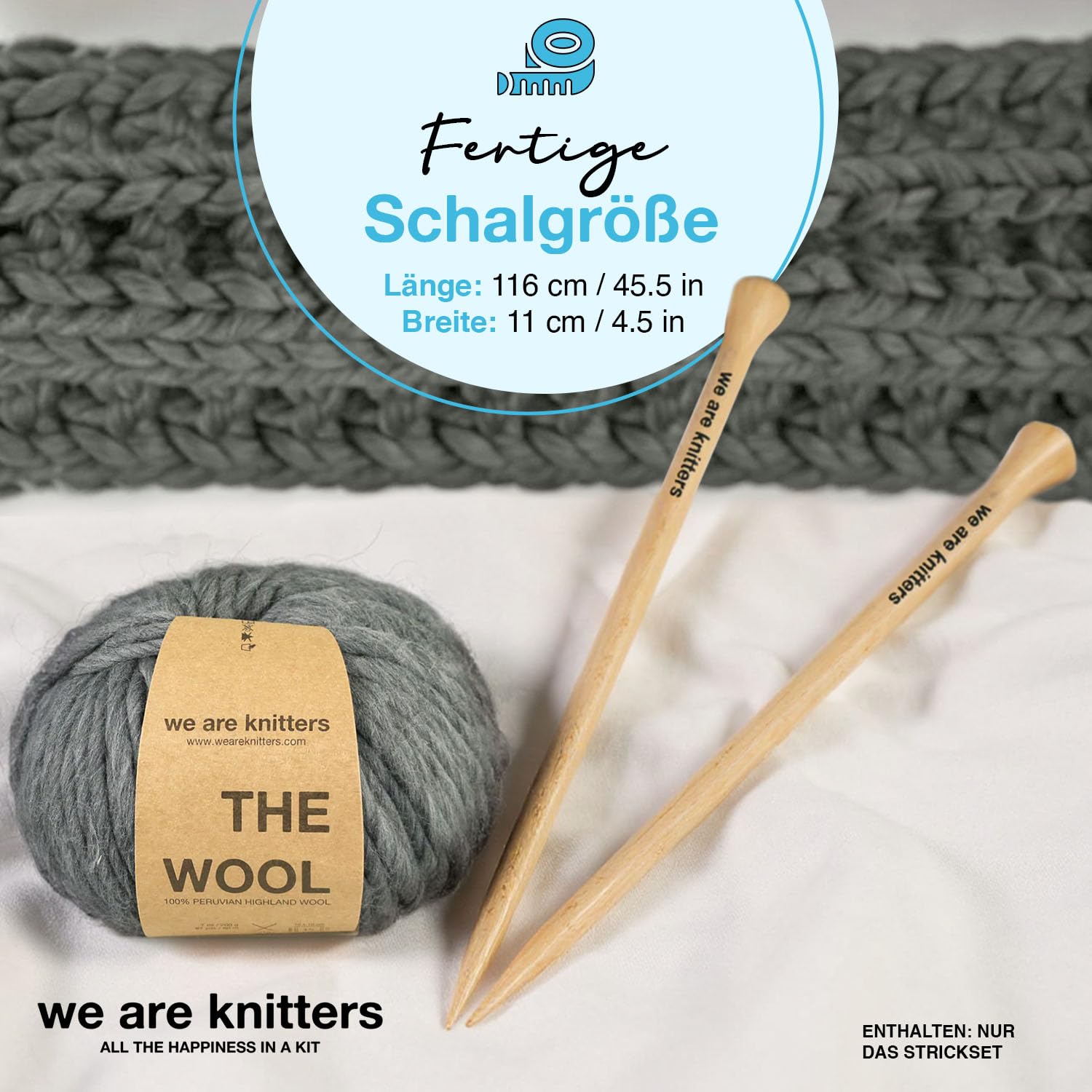 We Are Knitters Dinka Scarf Kit, Strickset für Anfänger mit Wolle und Anleitung, Stricken für Anfänger Set, Komplettes DIY Schal Set mit Nadeln & Label aus 100% natürlicher Wolle