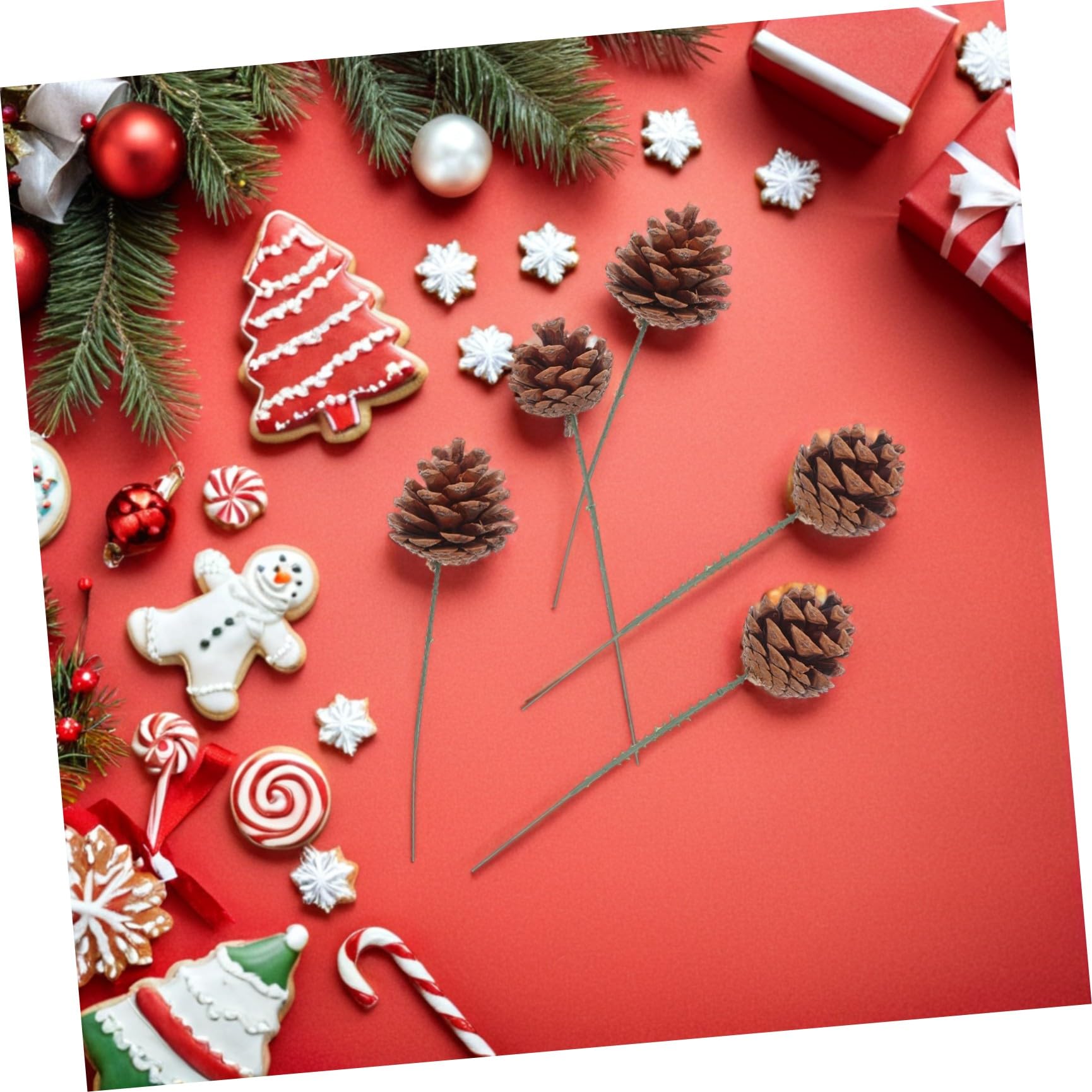 SHINEOFI 30 Pezzi Pigne Natalizie Decorative in Legno Gambo in Ferro, Pigne Naturali Stile per Decorazioni Natalizie, Centrotavola e Composizioni Fai da Te per Natale