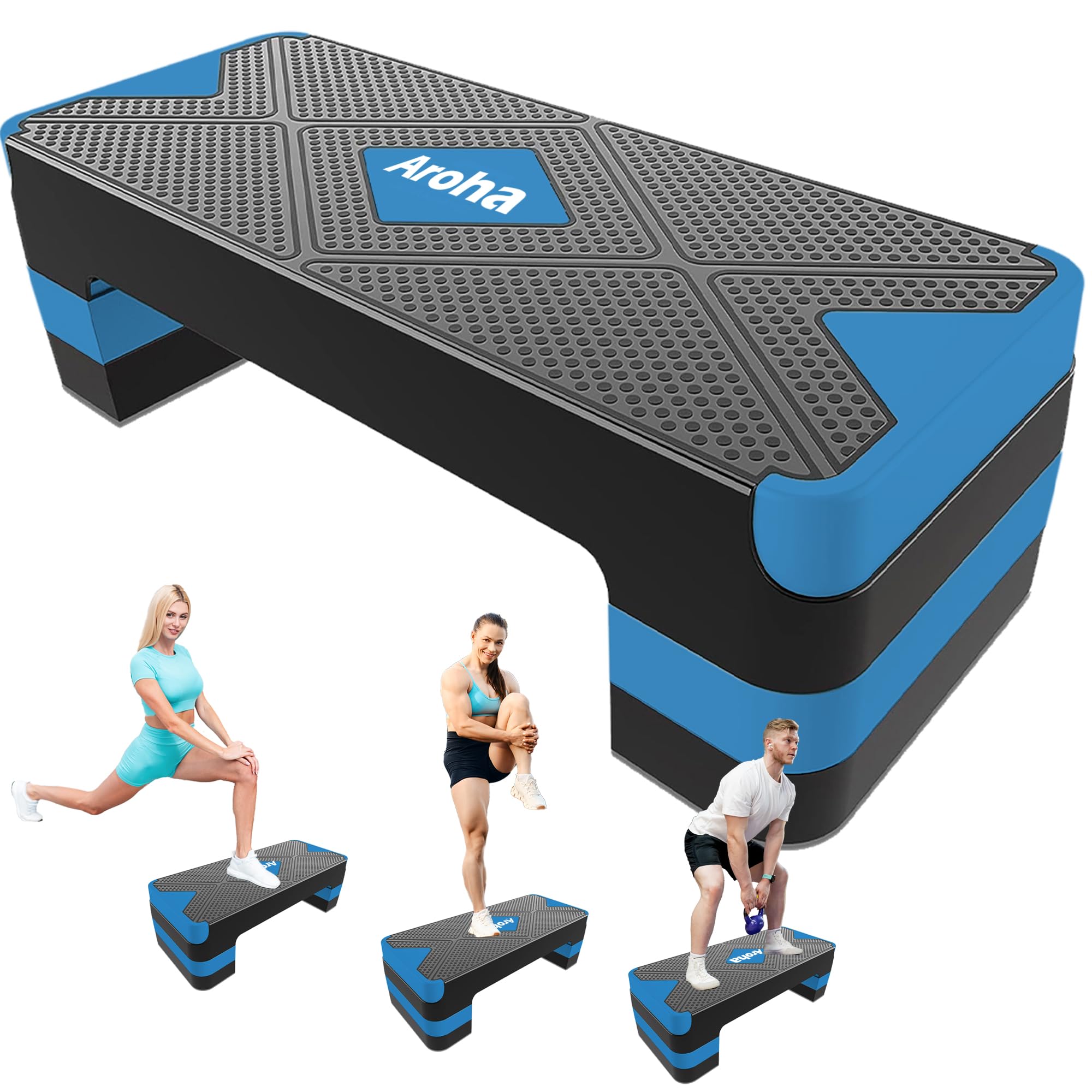 adjustable aerobic exercise step- workout step platform, 26.5" step deck with 4", 6", 8" height risers, women's home gym fitness